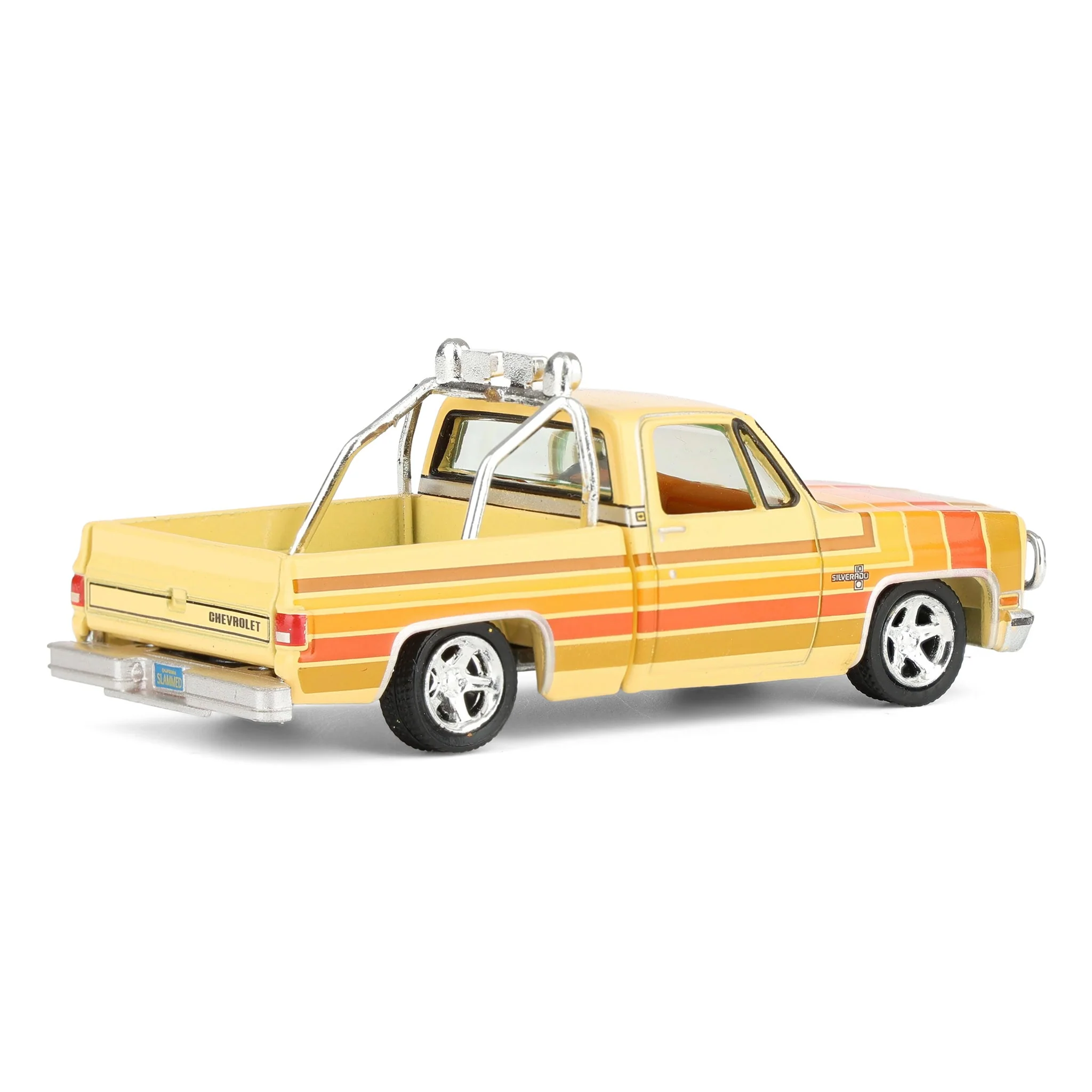 1/64 1981 Lowered Chevrolet Silverado Fleetside Pickup Truck, Cream with Custom Stripes, Auto World - Image 3