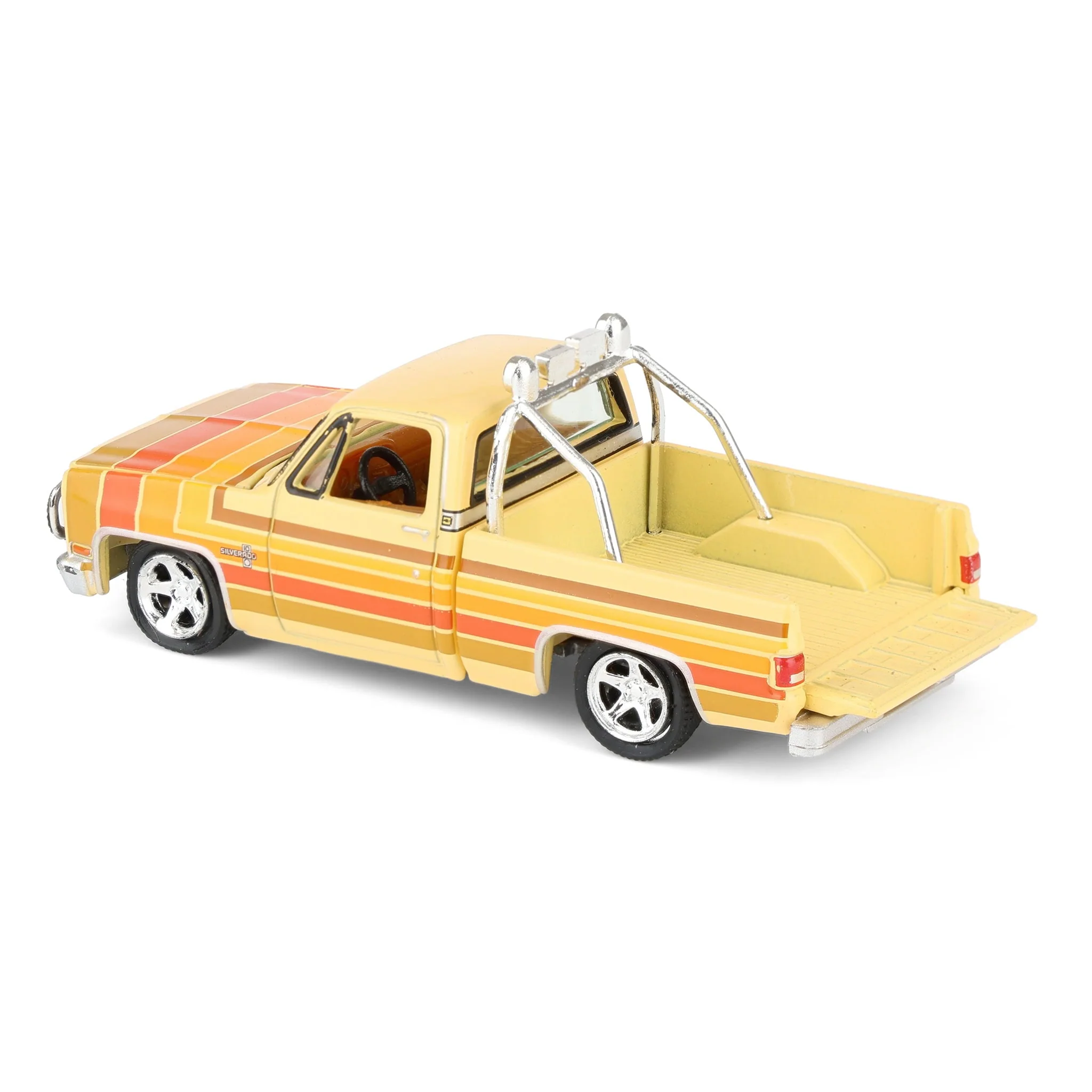 1/64 1981 Lowered Chevrolet Silverado Fleetside Pickup Truck, Cream with Custom Stripes, Auto World - Image 4