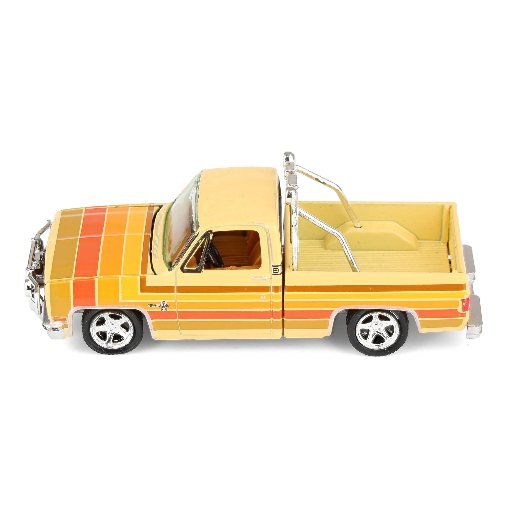 1/64 1981 Lowered Chevrolet Silverado Fleetside Pickup Truck, Cream with Custom Stripes, Auto World - Image 5