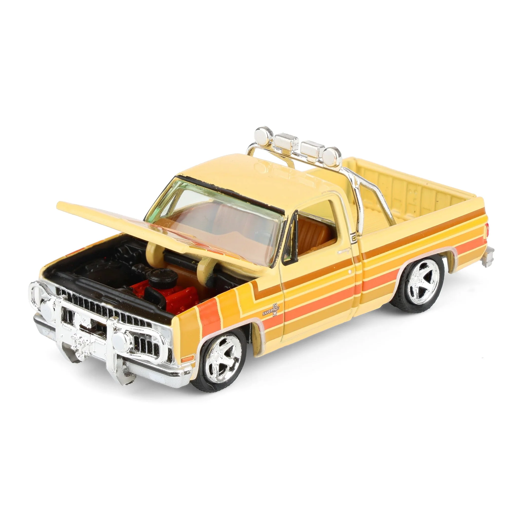 1/64 1981 Lowered Chevrolet Silverado Fleetside Pickup Truck, Cream with Custom Stripes, Auto World - Image 6