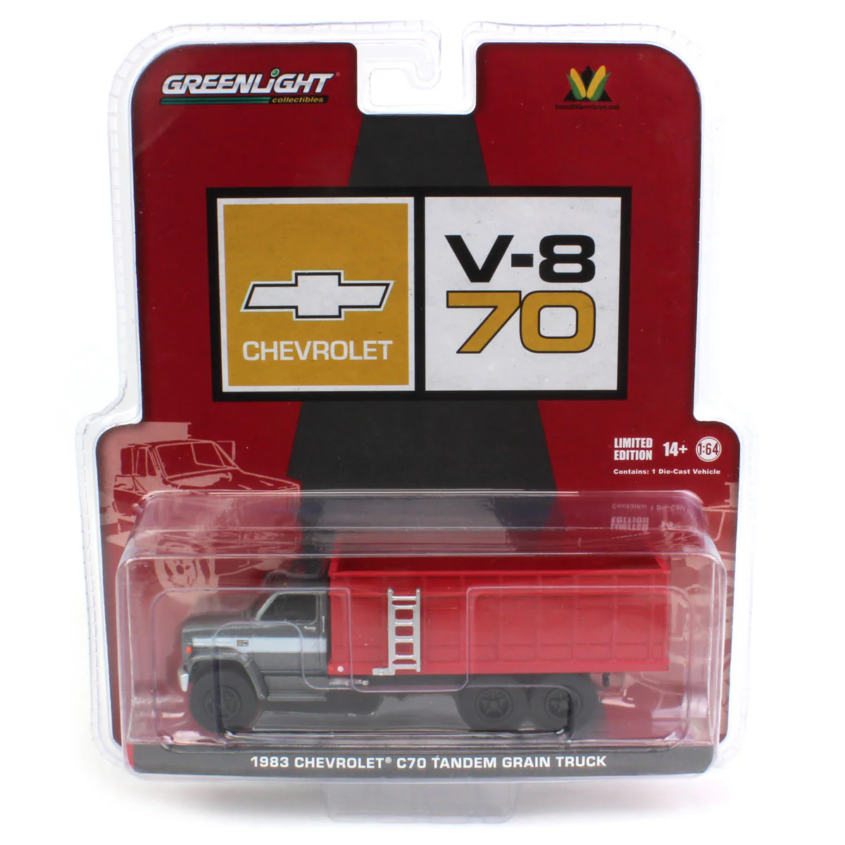 1/64 1983 Chevrolet C70 Tandem Grain Truck with Gray Cab & Red Bed by GreenLight Collectibles - Image 5