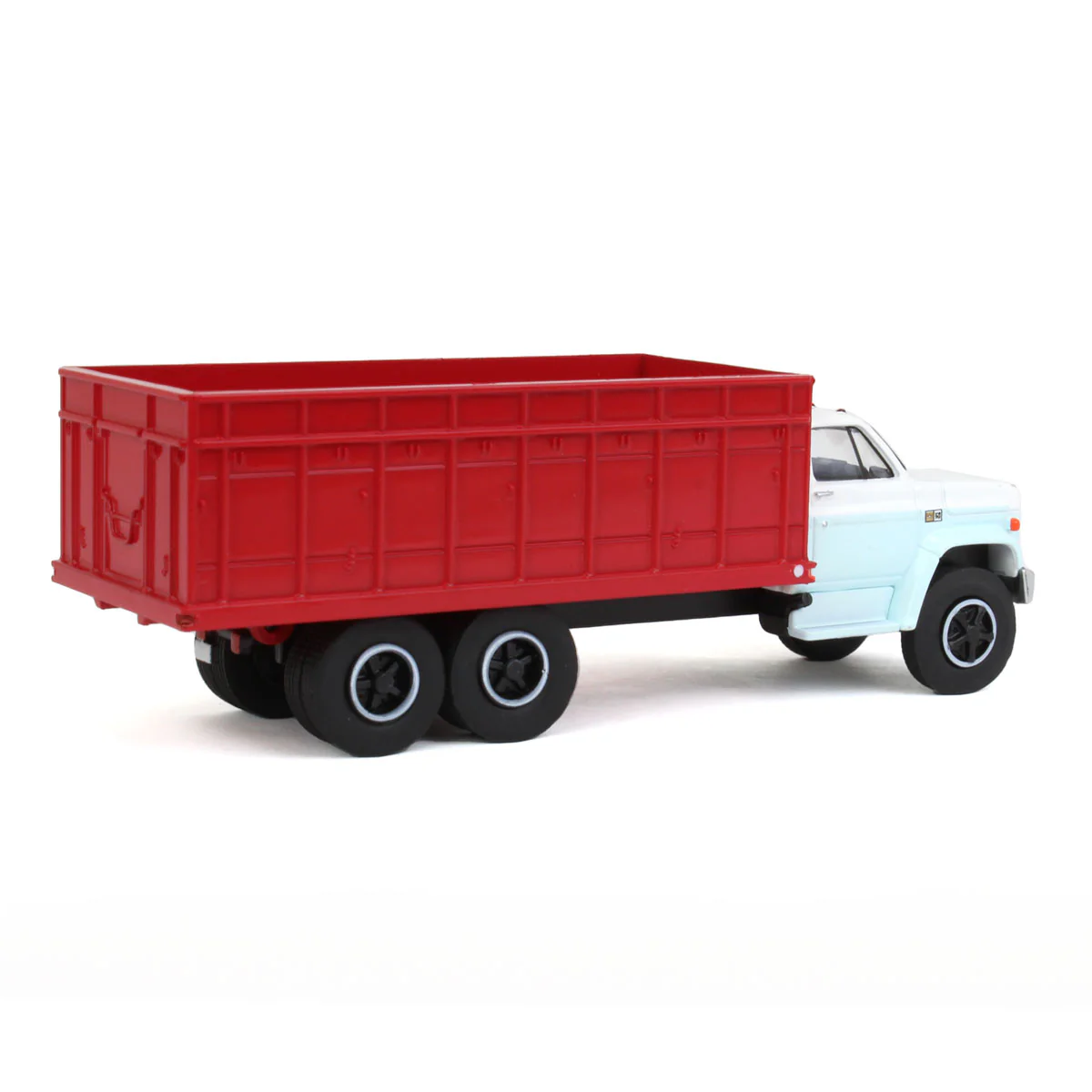 1/64 1983 Chevrolet C70 Tandem Grain Truck with Light Blue/White Cab & Red Bed by GreenLight Collectibles - Image 3