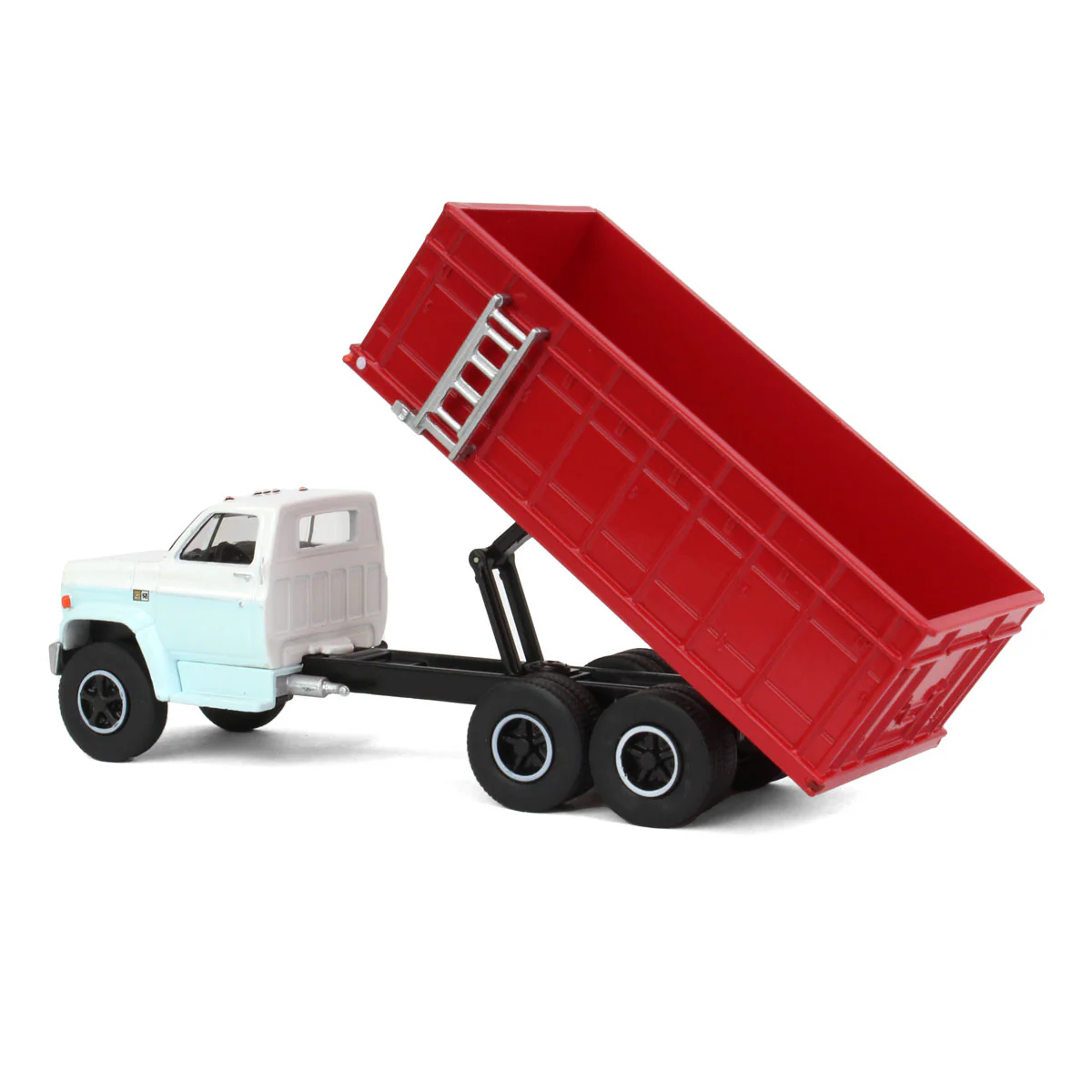 1/64 1983 Chevrolet C70 Tandem Grain Truck with Light Blue/White Cab & Red Bed by GreenLight Collectibles - Image 4