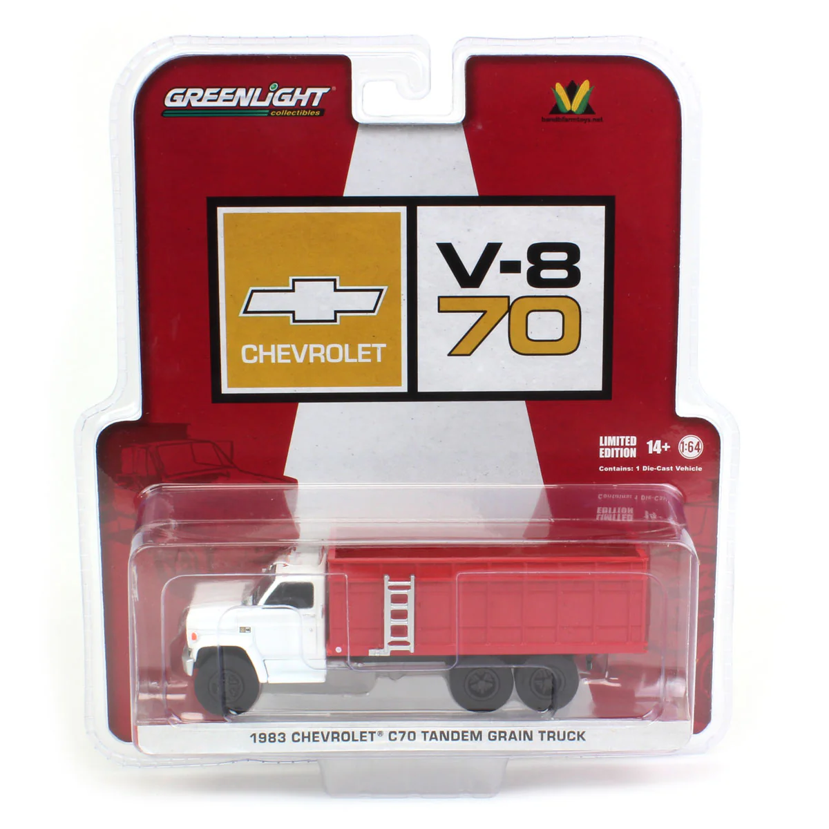 1/64 1983 Chevrolet C70 Tandem Grain Truck with White Cab & Red Bed by GreenLight Collectibles - Image 5