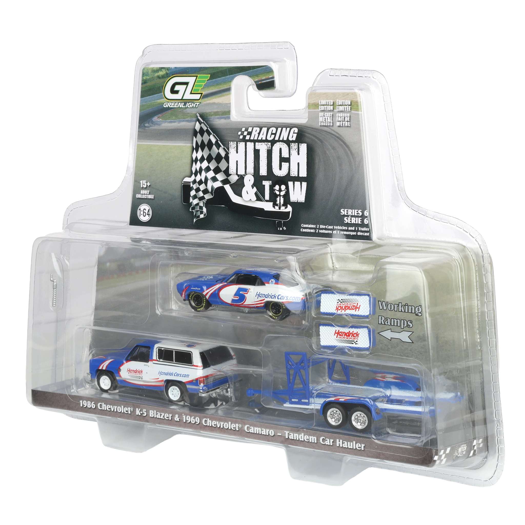 1/64 1986 Chevrolet K5 Blazer Silverado with Tandem Car Trailer & Kyle Larson #5 Hendrick Motorsports 1969 Chevrolet Camaro First Win Tribute - Image 3