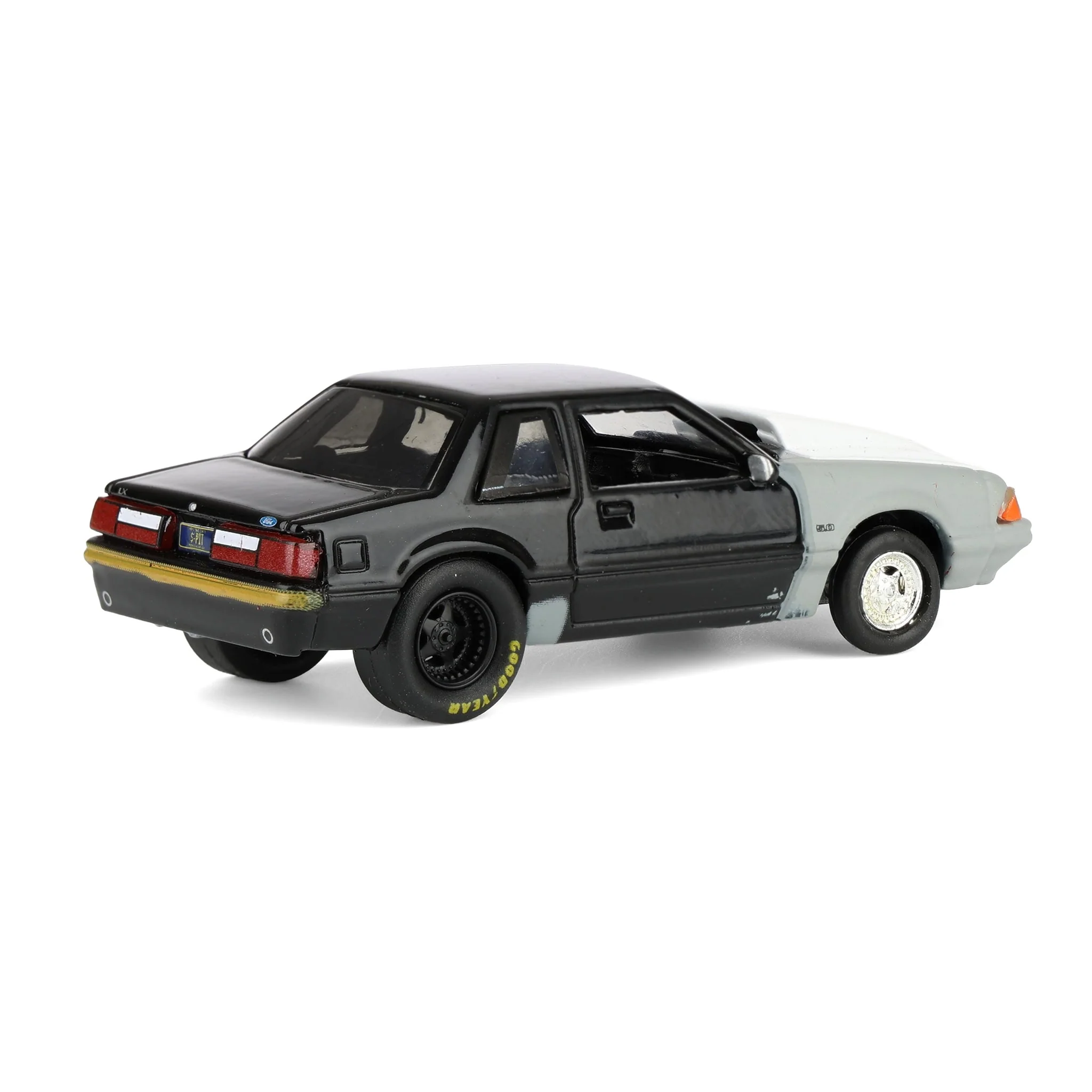 1/64 1987 Ford Mustang LX Project Car, Black & Gray with Red Door, LP Diecast Exclusive - Image 3
