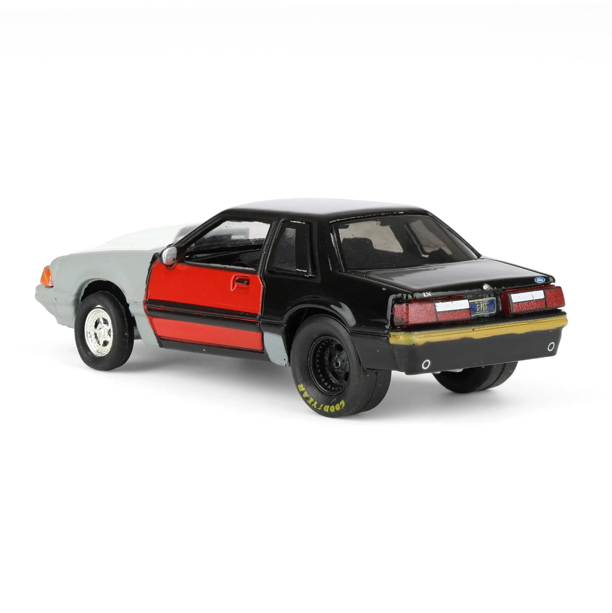 1/64 1987 Ford Mustang LX Project Car, Black & Gray with Red Door, LP Diecast Exclusive - Image 4