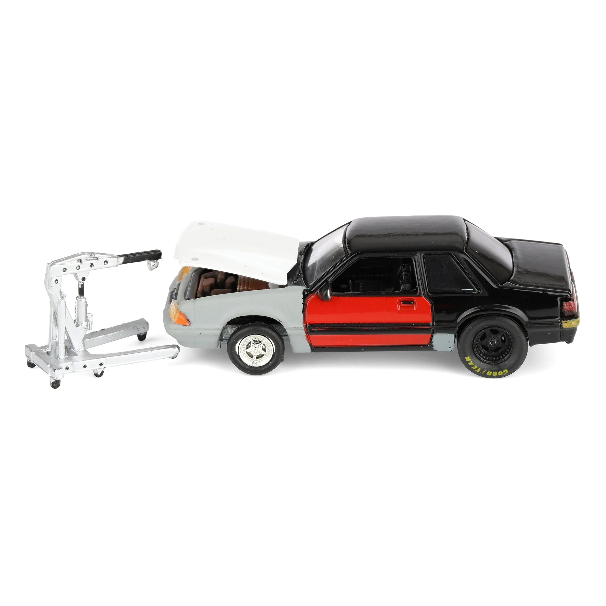 1/64 1987 Ford Mustang LX Project Car, Black & Gray with Red Door, LP Diecast Exclusive - Image 5
