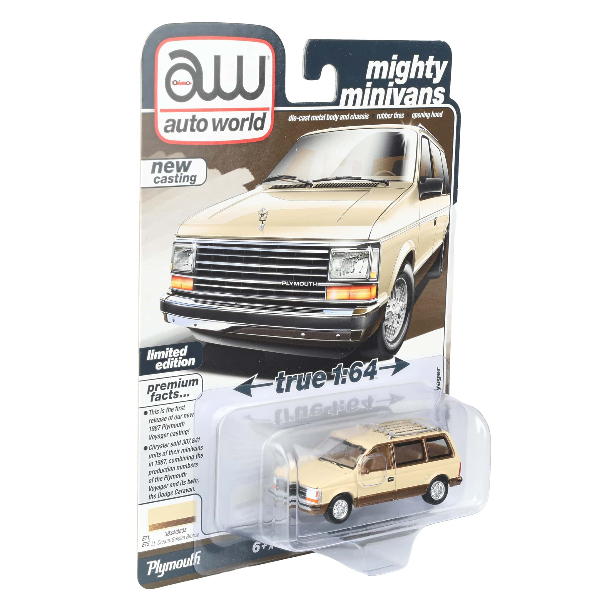 1/64 1987 Plymouth Voyager, Light Cream & Golden Bronze, Auto World Mighty Minivans - Image 2