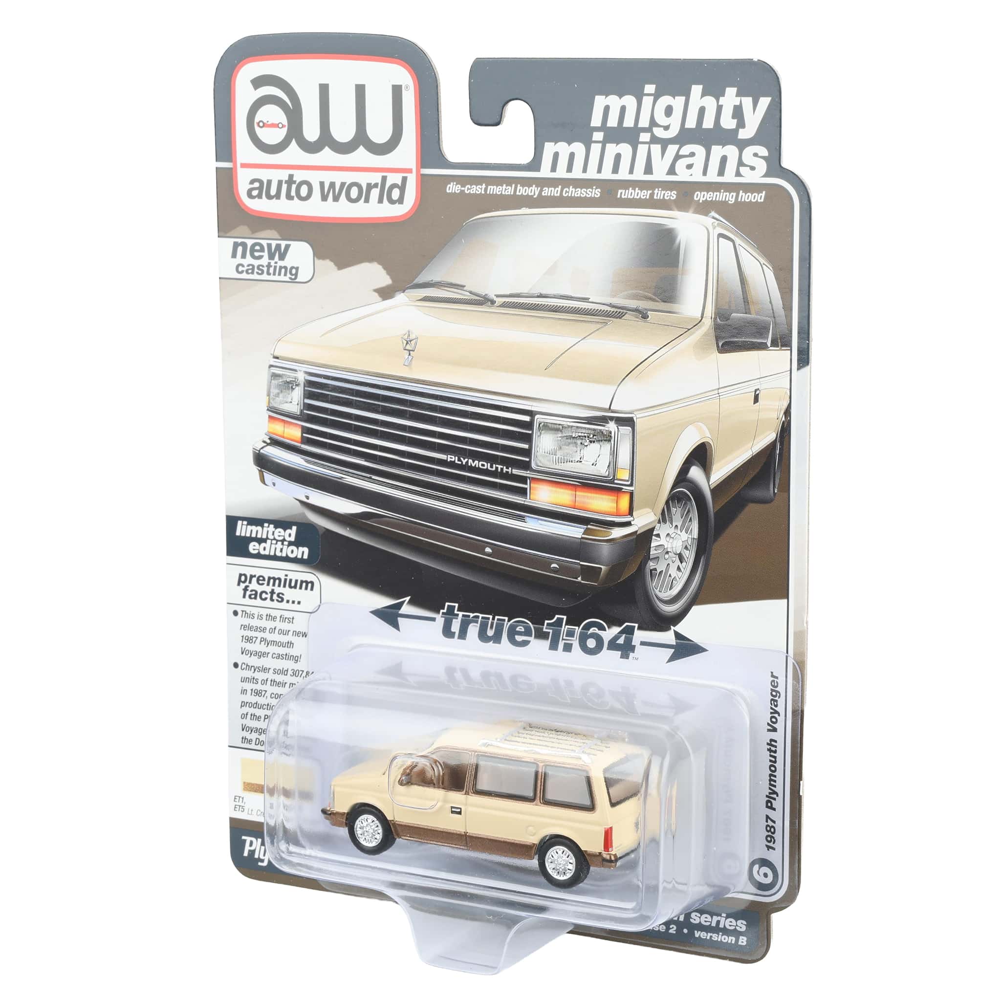 1/64 1987 Plymouth Voyager, Light Cream & Golden Bronze, Auto World Mighty Minivans - Image 3