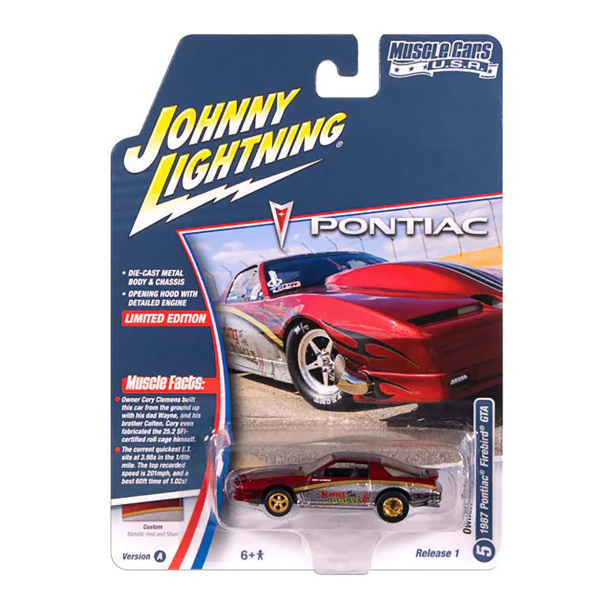 1/64 1987 Pontiac Trans Am King of the Jungle, Metallic Red with Silver & Gold, Johnny Lightning Muscle Car Series - Image 2