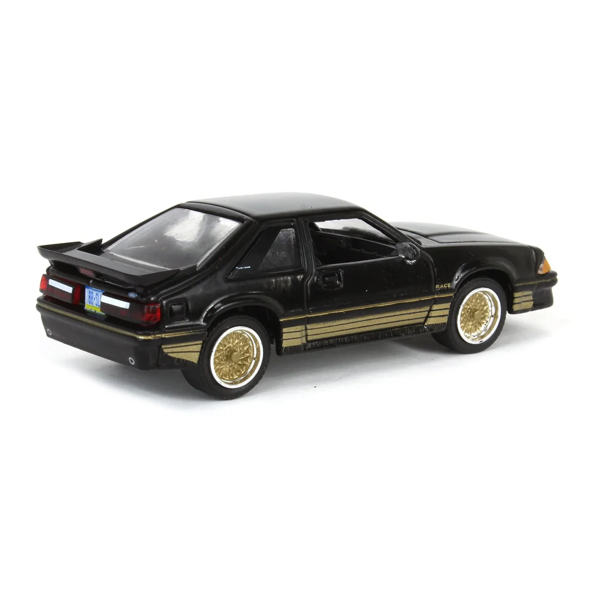 1/64 1988 Ford Mustang SLN with Gold Decals & Rims, Black, LP Diecast Garage Exclusive - Image 3