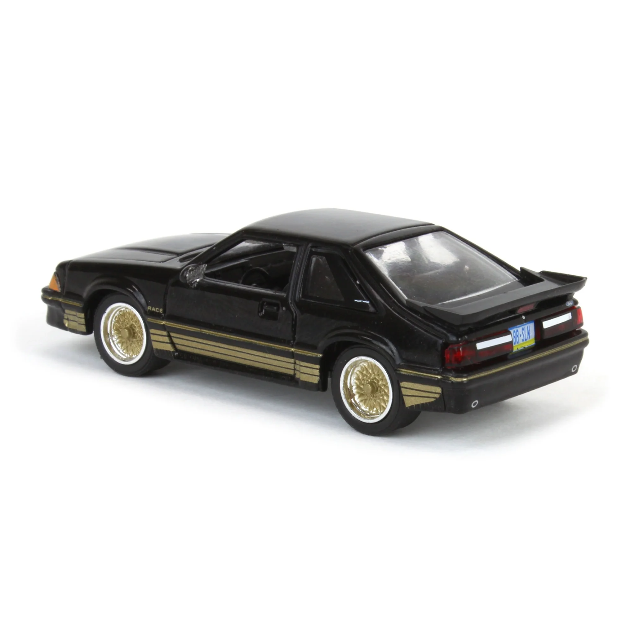 1/64 1988 Ford Mustang SLN with Gold Decals & Rims, Black, LP Diecast Garage Exclusive - Image 4