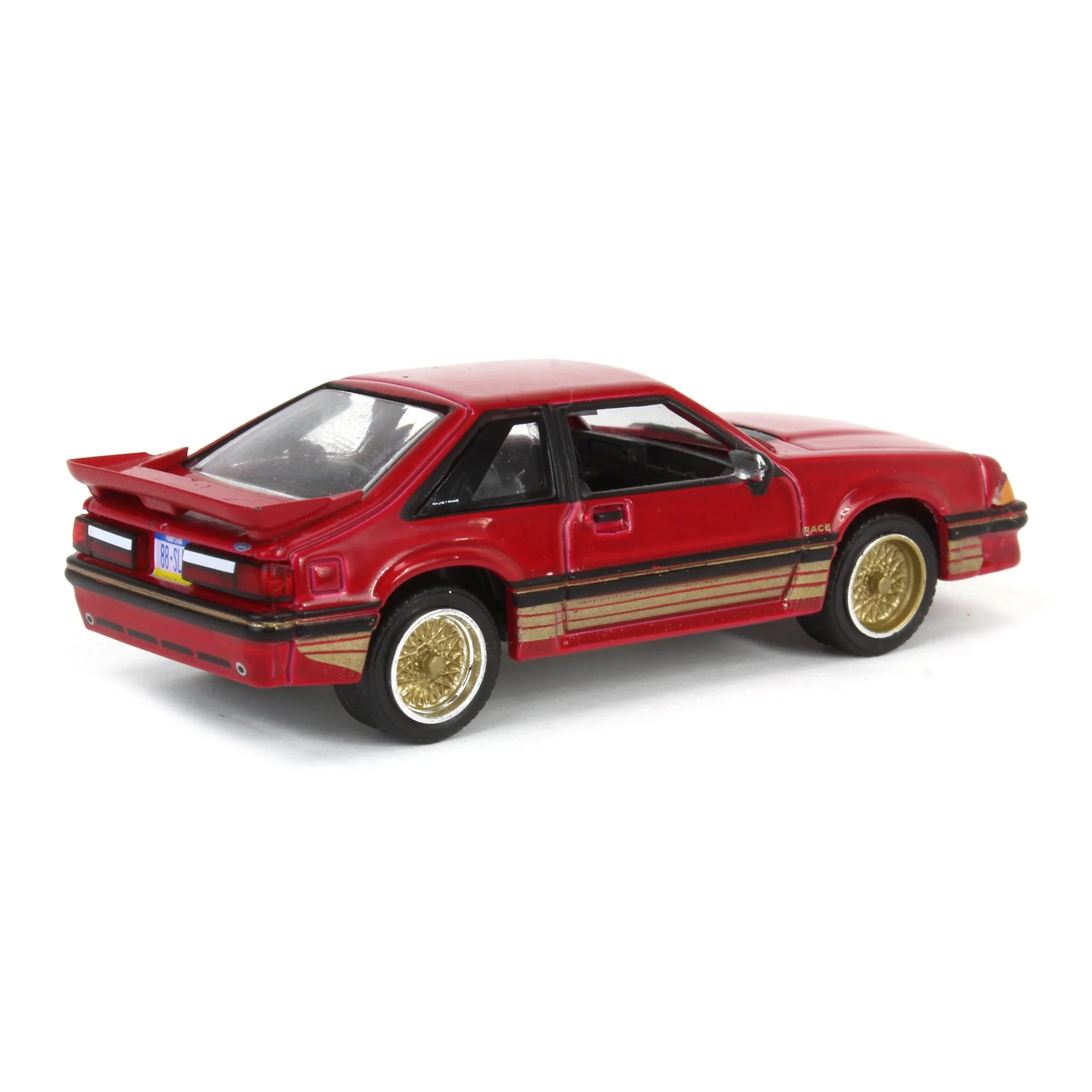 1/64 1988 Ford Mustang SLN with Gold Decals & Rims, Scarlet Red, LP Diecast Garage Exclusive - Image 3