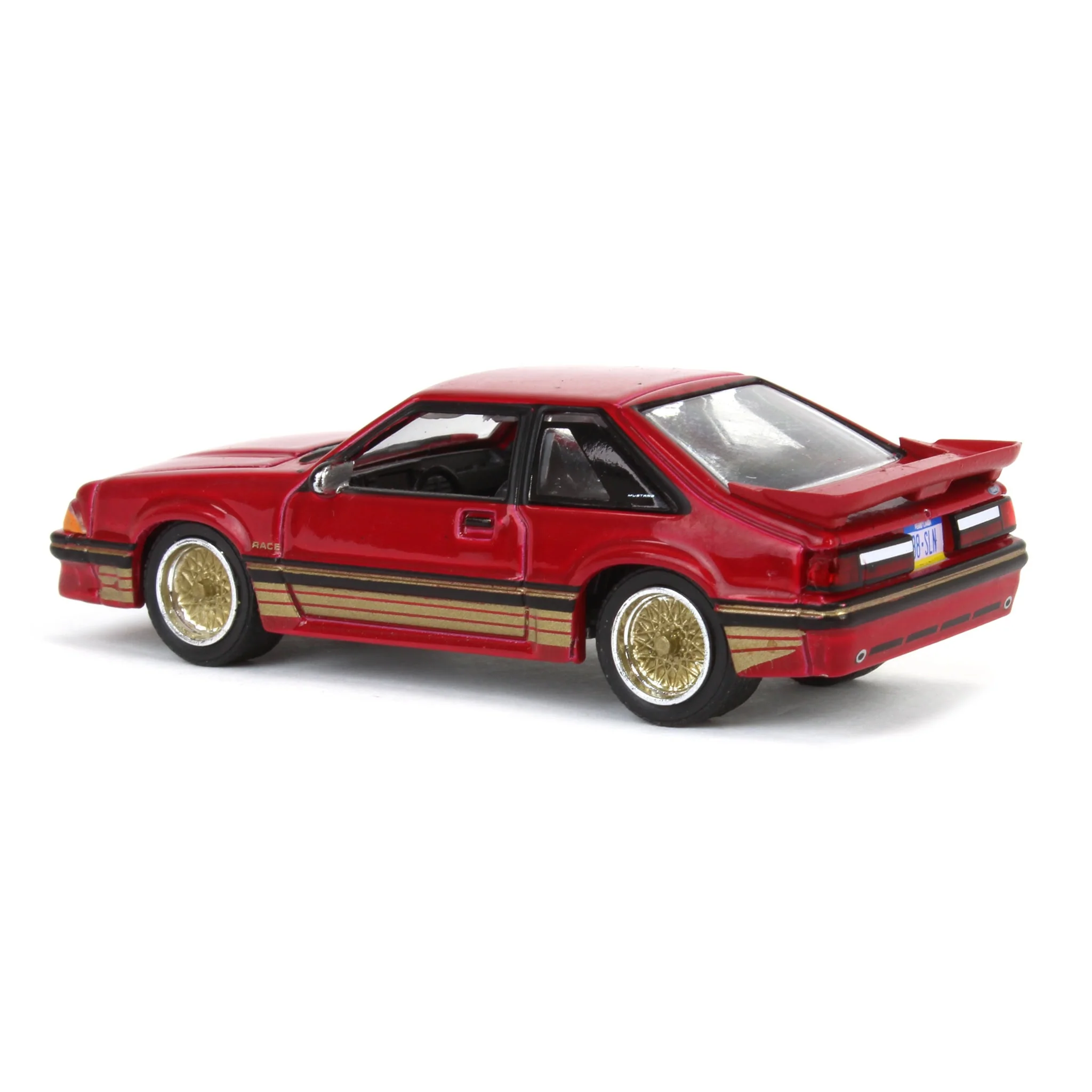 1/64 1988 Ford Mustang SLN with Gold Decals & Rims, Scarlet Red, LP Diecast Garage Exclusive - Image 4