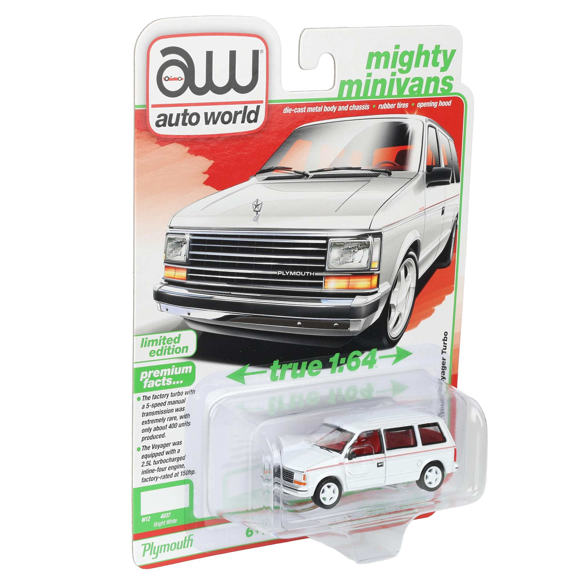 1/64 1989 Plymouth Voyager Turbo, Bright White, Auto World Mighty Minivans Series - Image 2