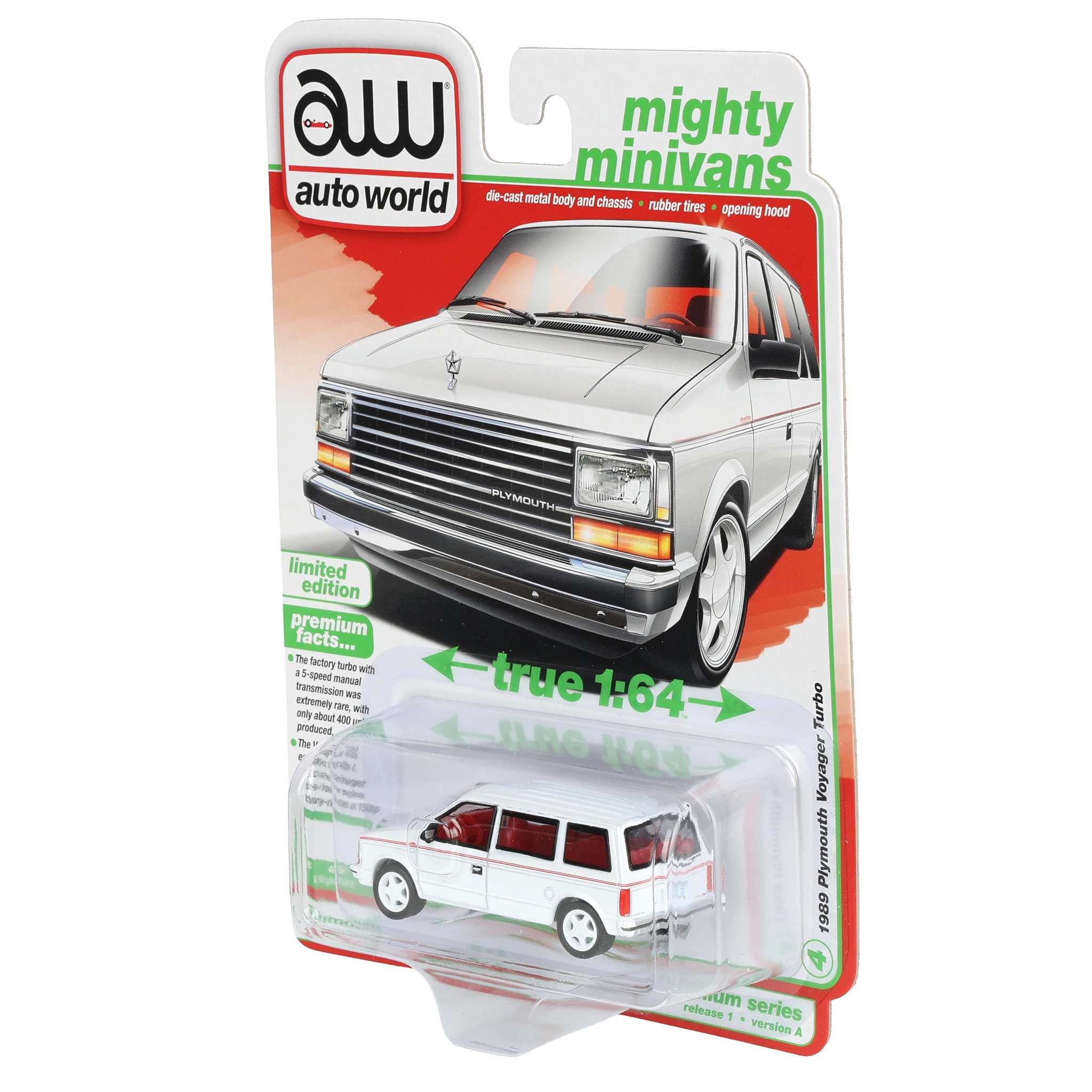 1/64 1989 Plymouth Voyager Turbo, Bright White, Auto World Mighty Minivans Series - Image 3