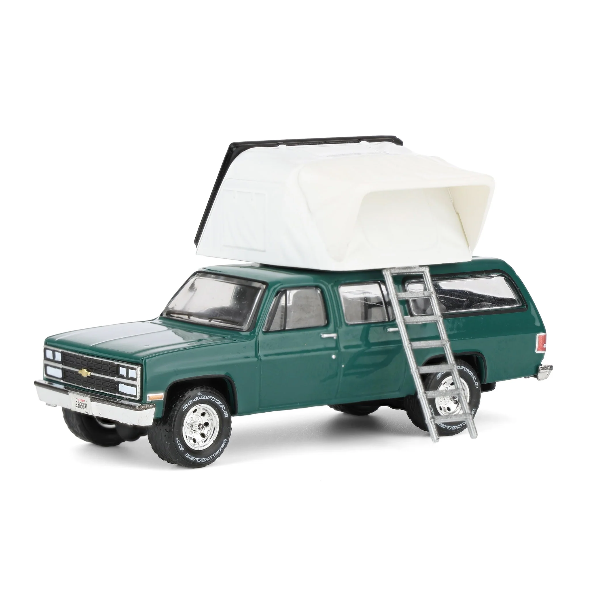 1/64 1990 Chevrolet Suburban, Green with Modern Rooftop Camper, The Great Outdoors Series 4