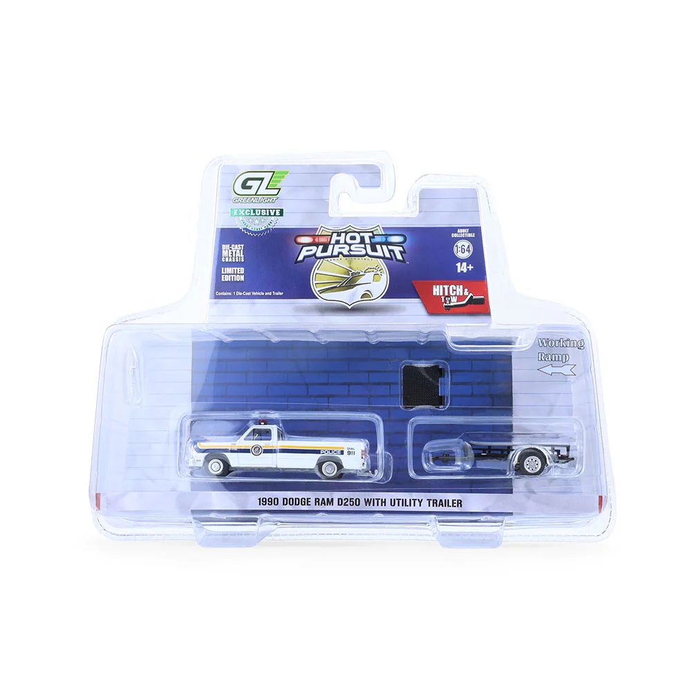 1/64 1990 Dodge Ram D-250 with Utility Trailer, Philadelphia, PA Police Department, Hot Pursuit Hitch & Tow Series 1 - Image 10