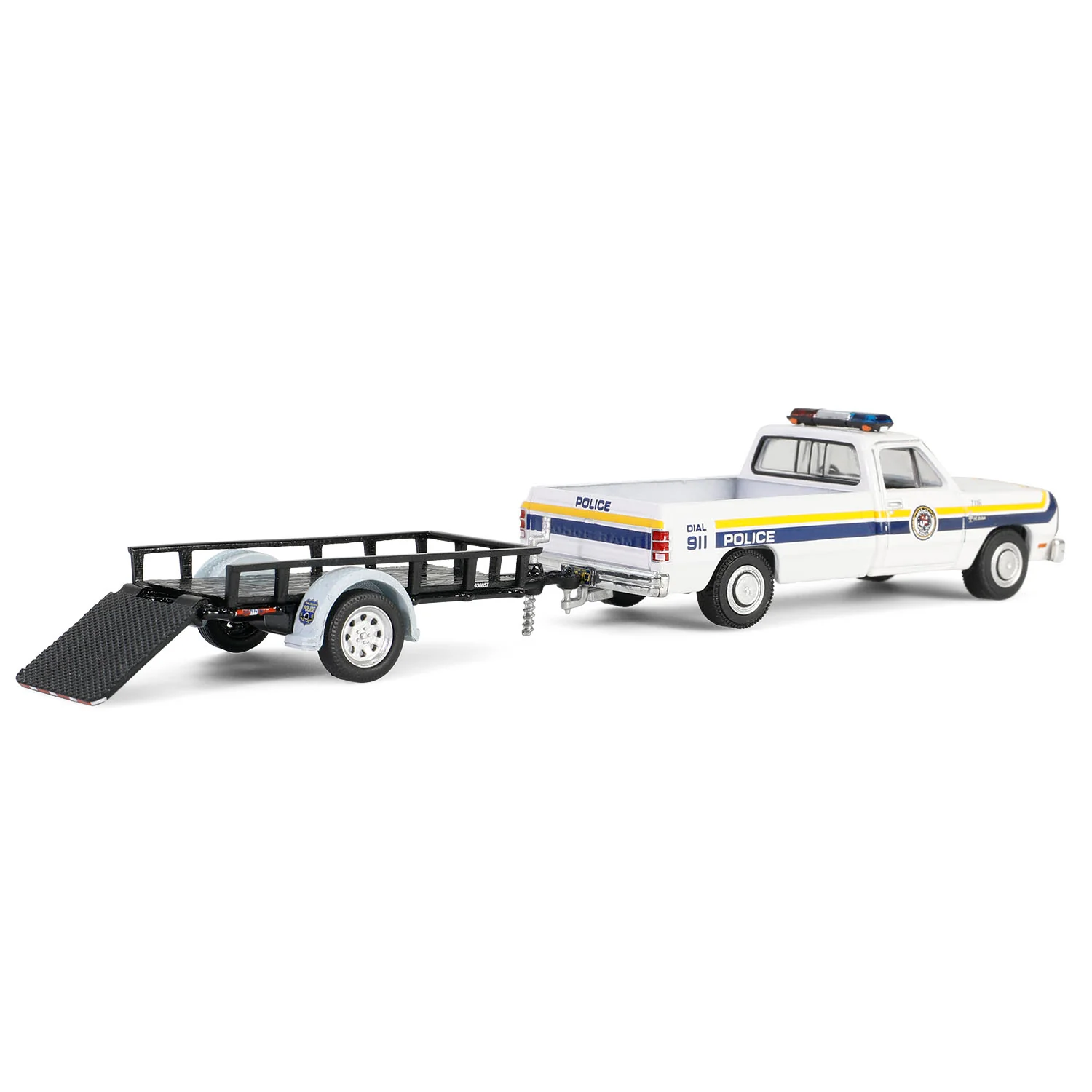 1/64 1990 Dodge Ram D-250 with Utility Trailer, Philadelphia, PA Police Department, Hot Pursuit Hitch & Tow Series 1 - Image 2