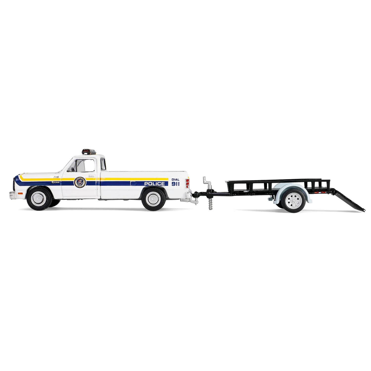 1/64 1990 Dodge Ram D-250 with Utility Trailer, Philadelphia, PA Police Department, Hot Pursuit Hitch & Tow Series 1 - Image 3