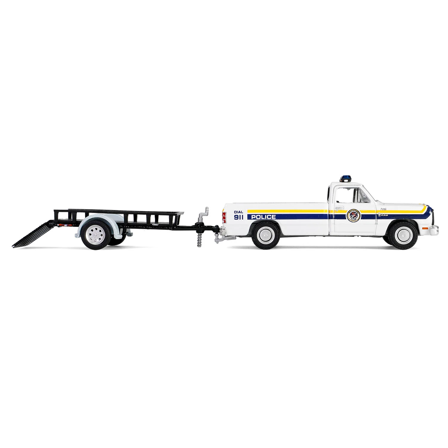 1/64 1990 Dodge Ram D-250 with Utility Trailer, Philadelphia, PA Police Department, Hot Pursuit Hitch & Tow Series 1 - Image 4
