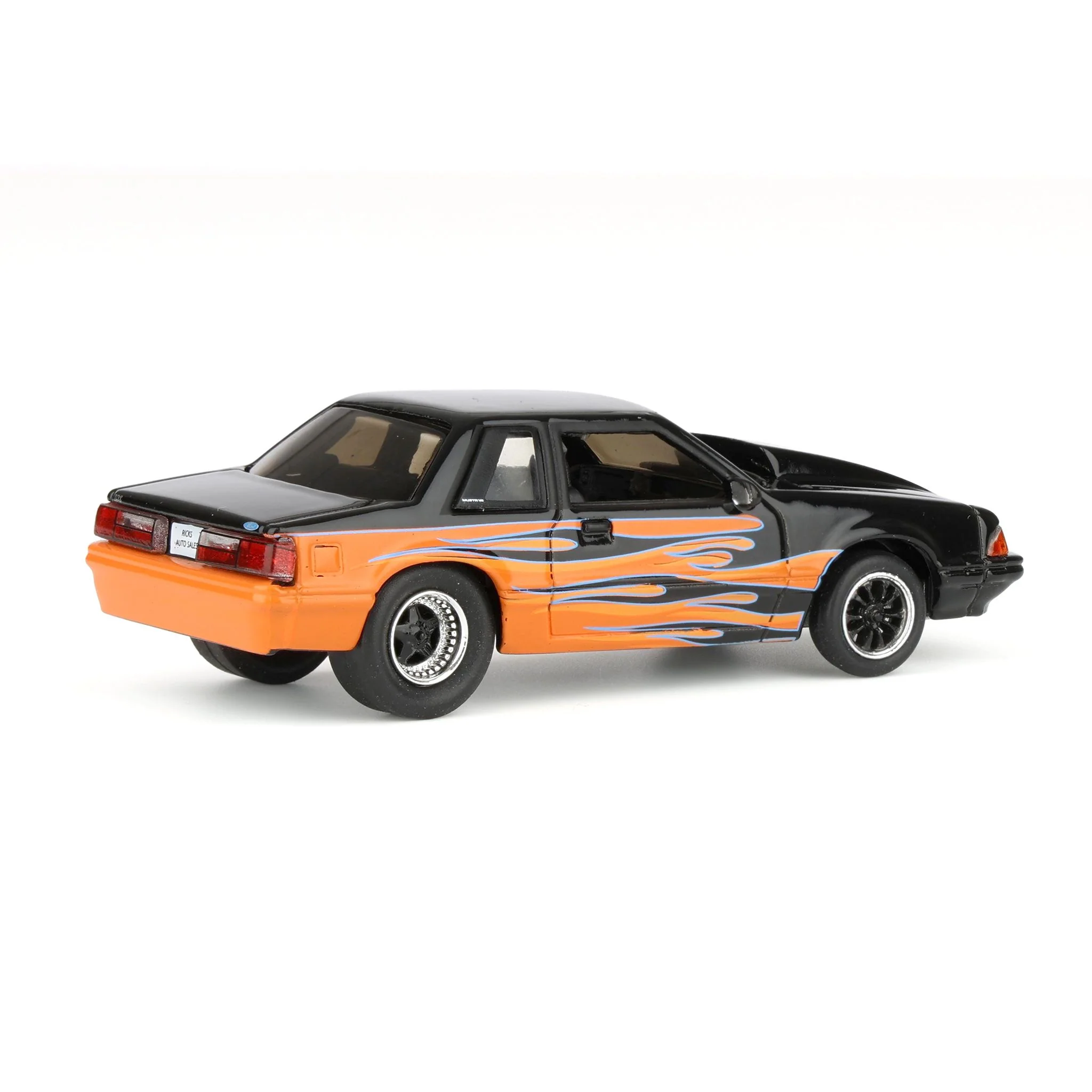 1/64 1990 Ford Mustang LX, Orange with Black Flames, Rick's Auto Sales Series 2 by GreenLight Collectibles - Image 3