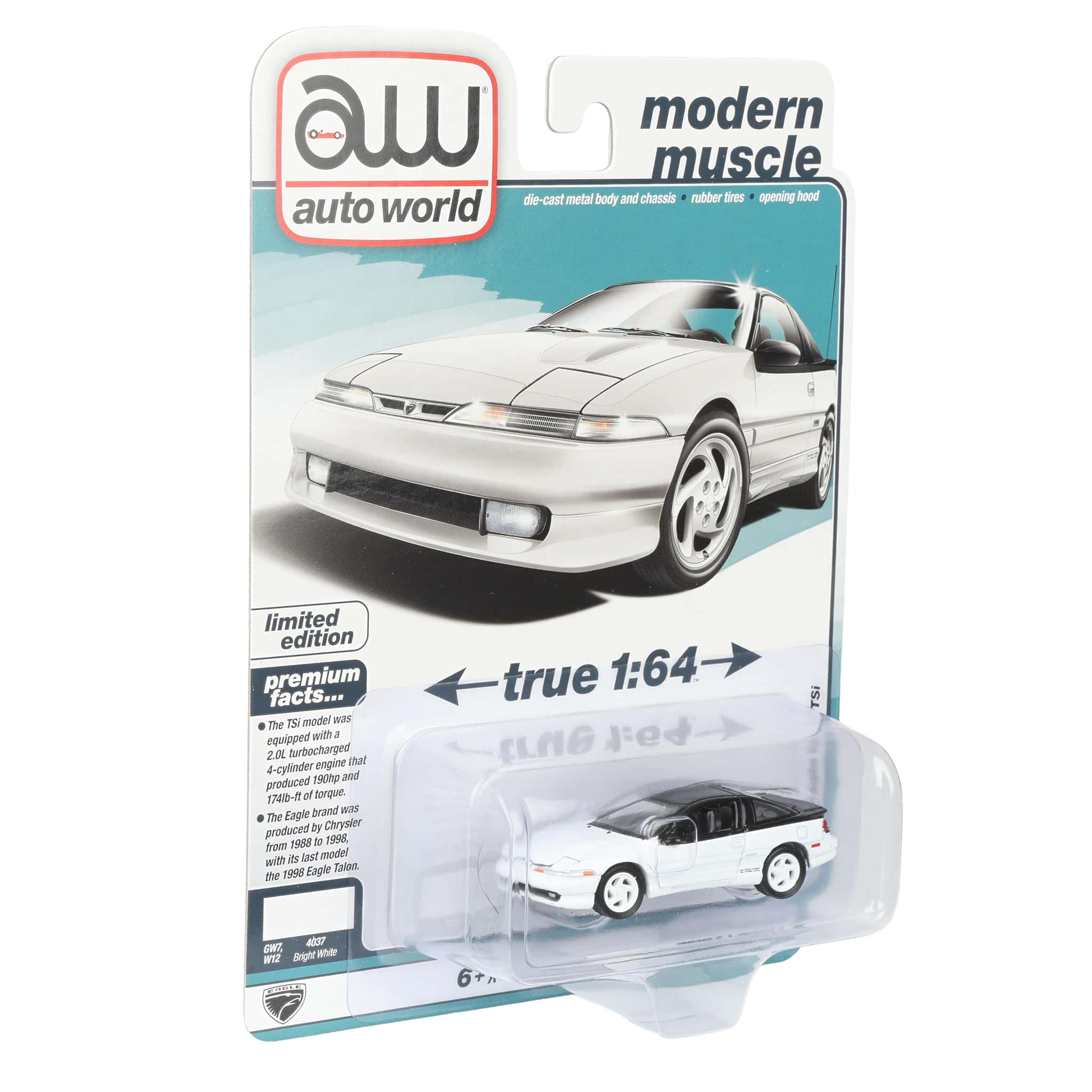 1/64 1991 Eagle Talon TSi, Bright White, Auto World Modern Muscle - Image 2