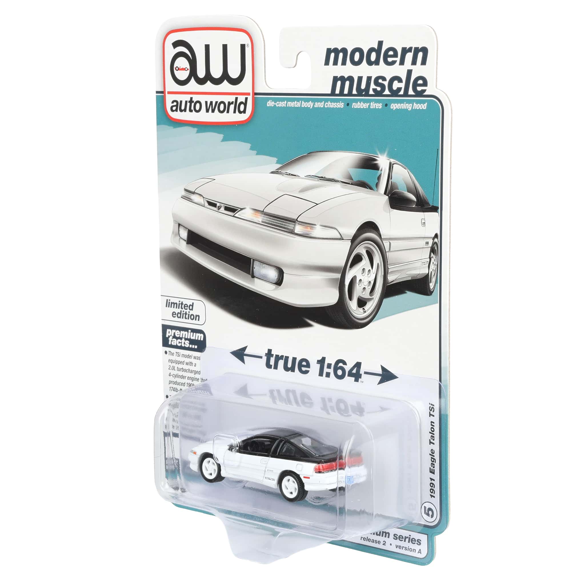 1/64 1991 Eagle Talon TSi, Bright White, Auto World Modern Muscle - Image 3