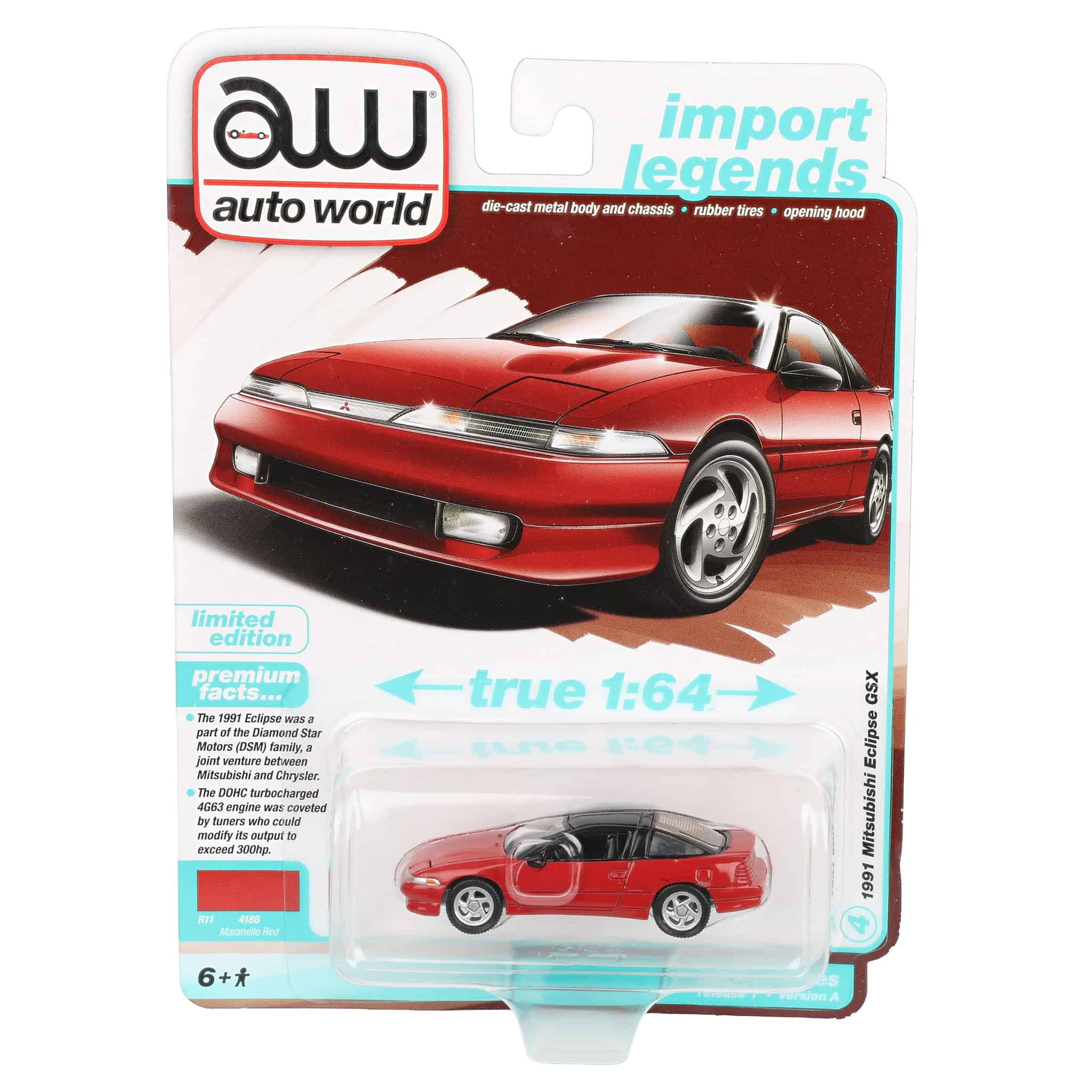 1/64 1991 Mitsubishi Eclipse GSX, Maranello Red, Auto World - Image 7
