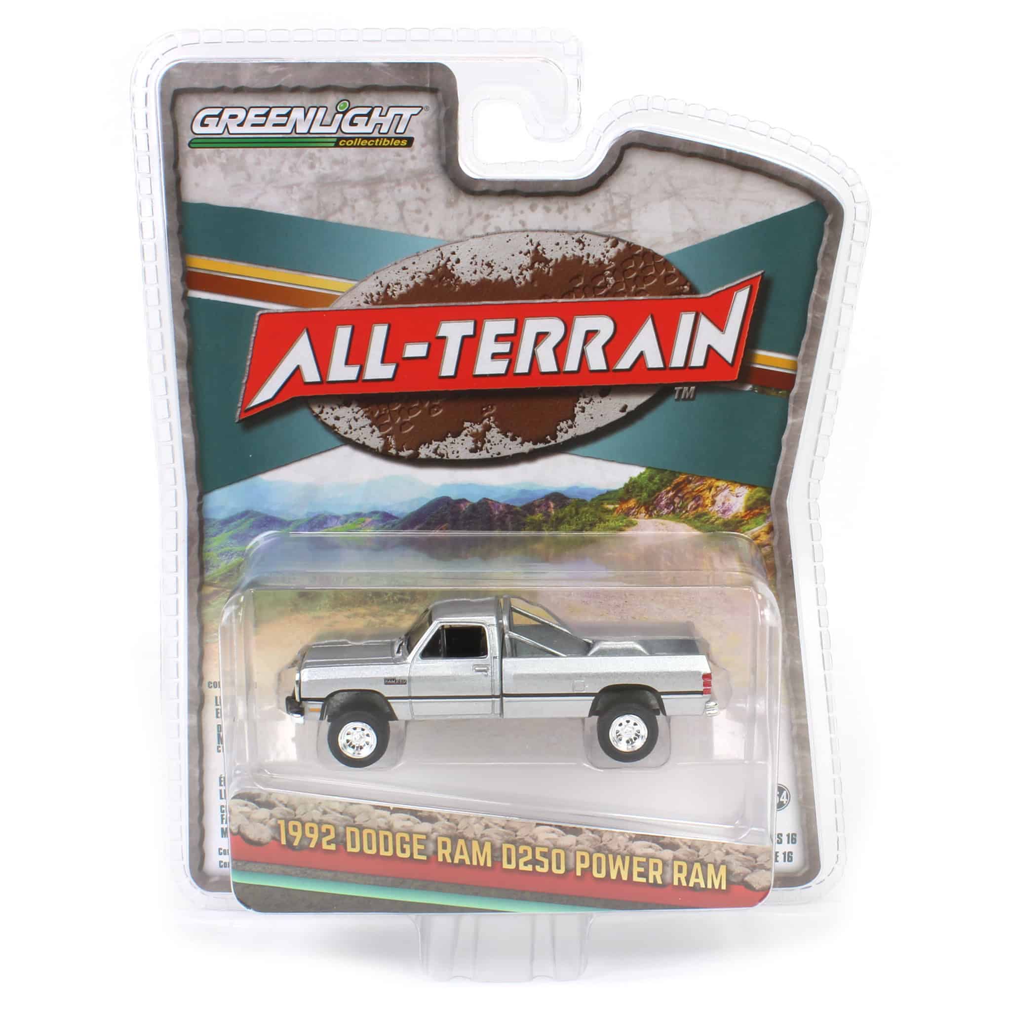1/64 1992 Dodge Ram D250 Power Ram Lifted Pickup Truck with Rollbar, Sterling Silver, All-Terrain Series 16 - Image 2