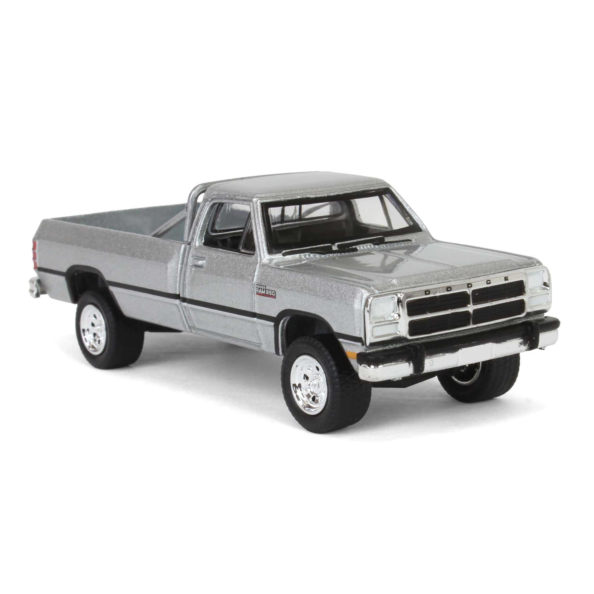 1/64 1992 Dodge Ram D250 Power Ram Lifted Pickup Truck with Rollbar, Sterling Silver, All-Terrain Series 16 - Image 3