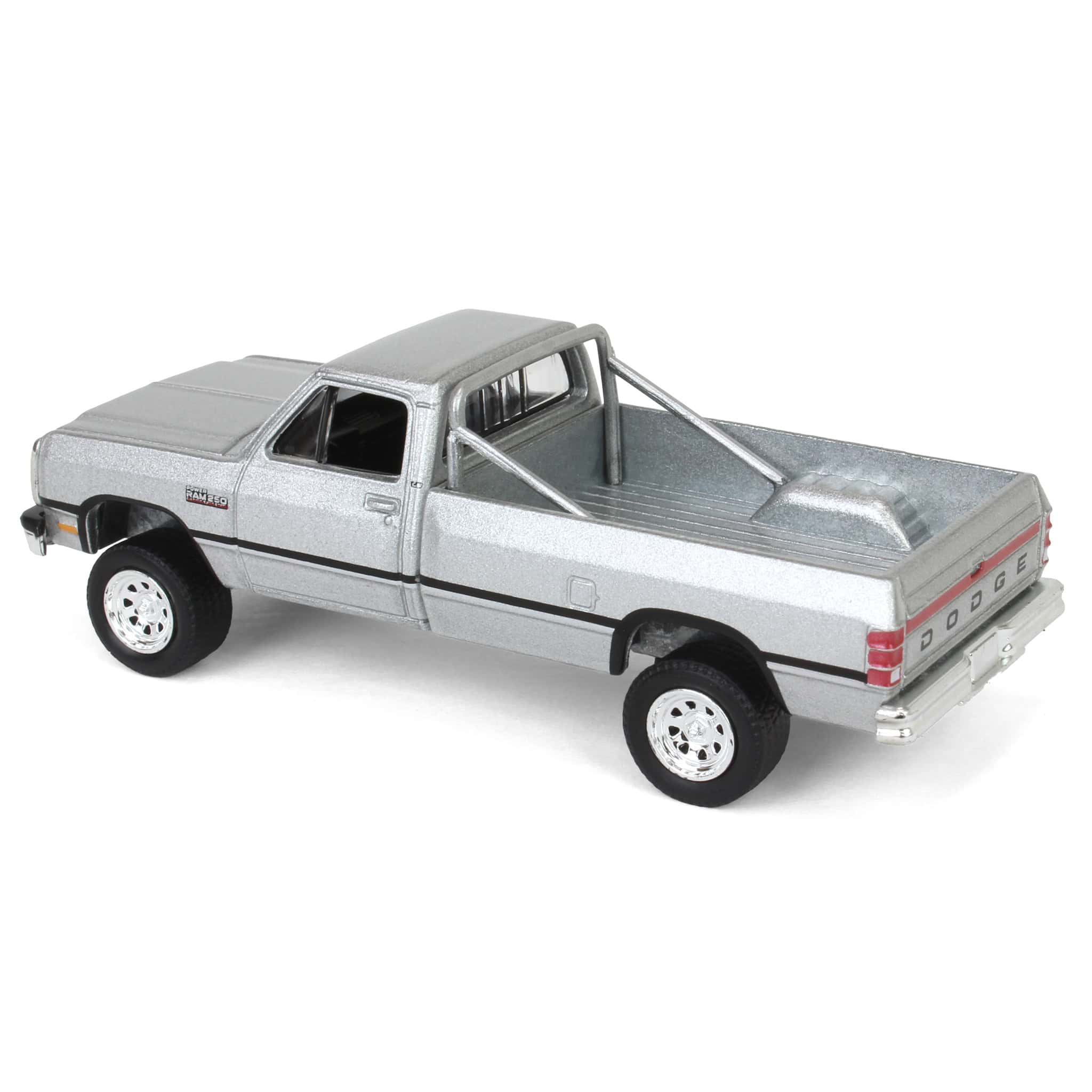 1/64 1992 Dodge Ram D250 Power Ram Lifted Pickup Truck with Rollbar, Sterling Silver, All-Terrain Series 16 - Image 5