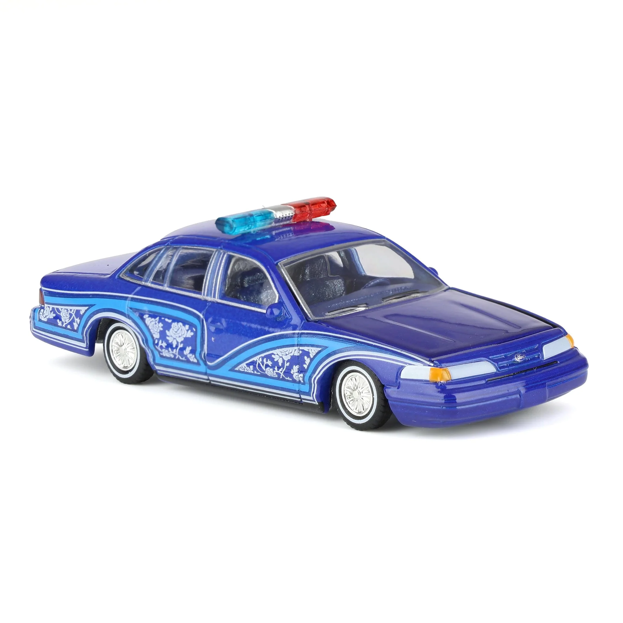 1/64 1992 Ford Crown Victoria Lowrider, Blue with Lightbar, California Lowriders Series 7 - Image 2