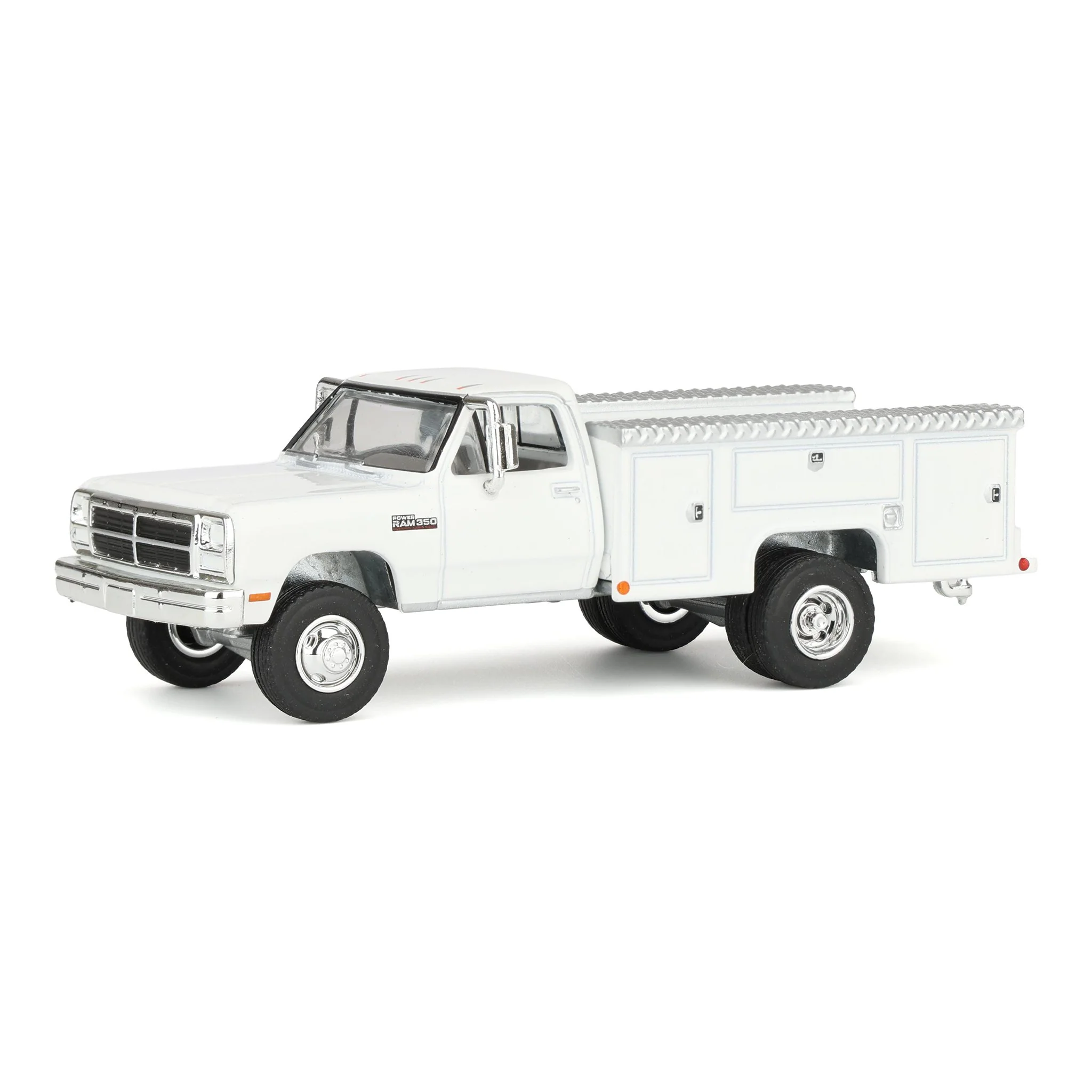 1/64 1993 Dodge Ram 350 Pickup Truck with Service Bed, White, Rick's Auto Sales Series 2 by GreenLight Collectibles