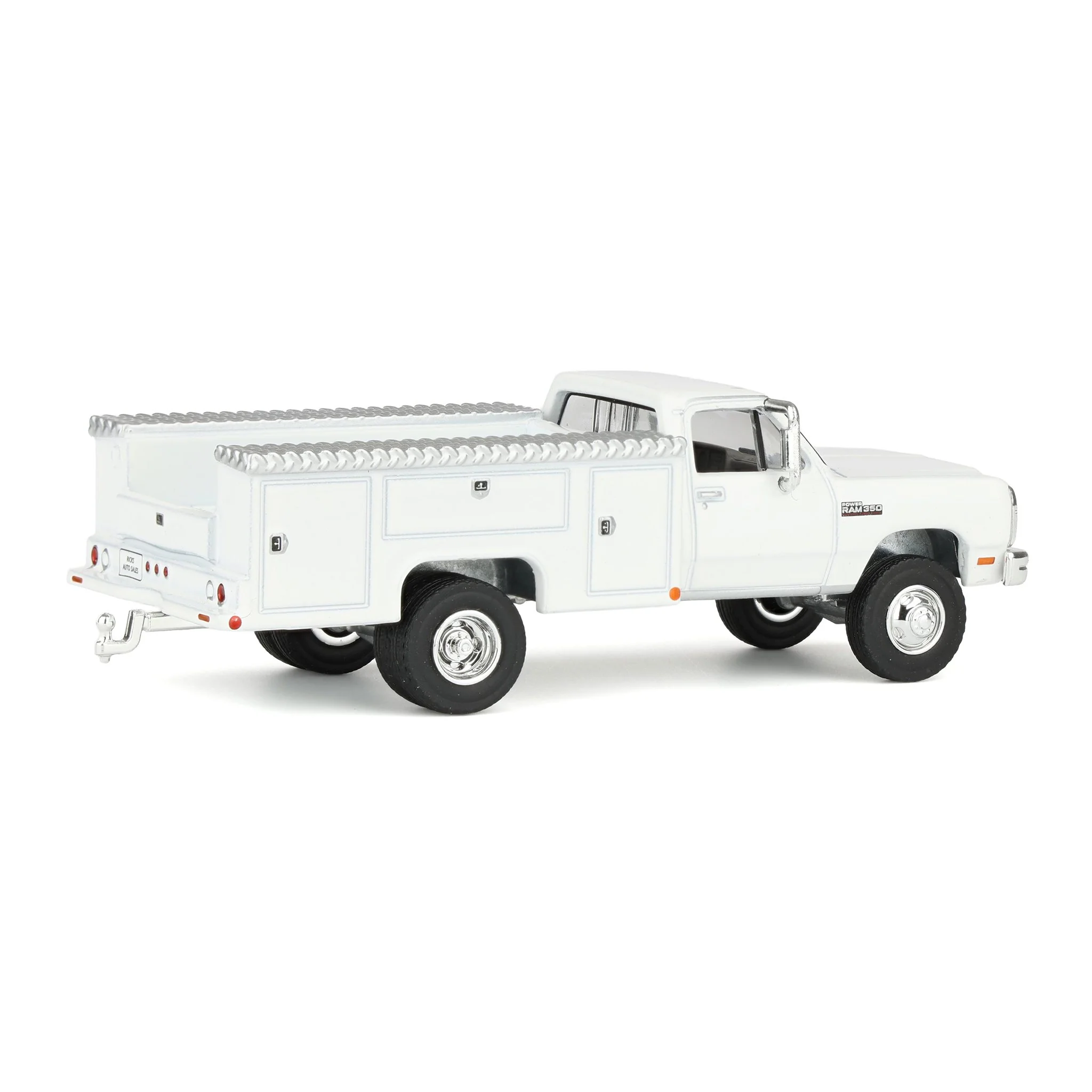 1/64 1993 Dodge Ram 350 Pickup Truck with Service Bed, White, Rick's Auto Sales Series 2 by GreenLight Collectibles - Image 3