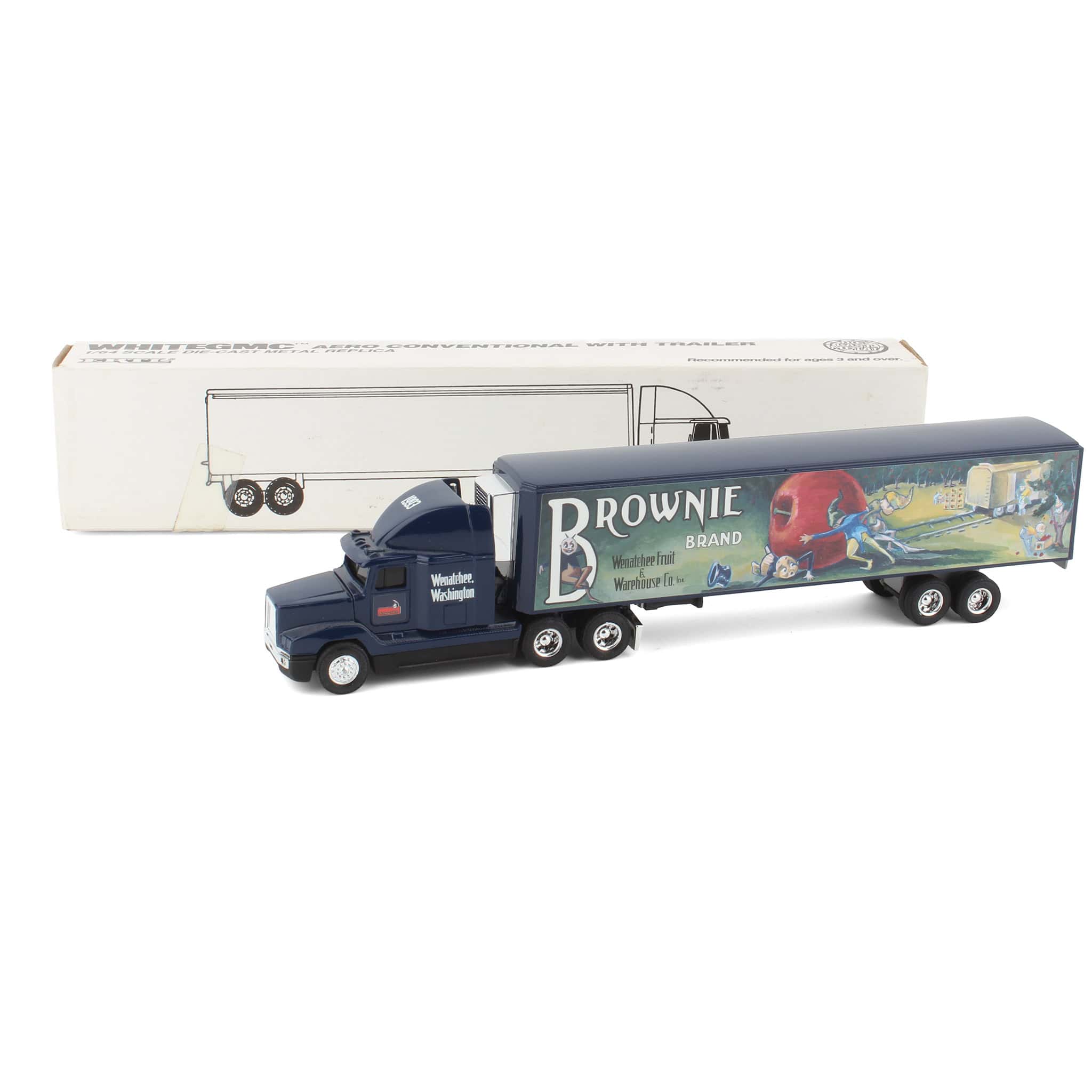1/64 1993 Freightliner Semi Truck with Brownie Brand Wenatchee Fruit & Warehouse Co Reefer Trailer by ERTL