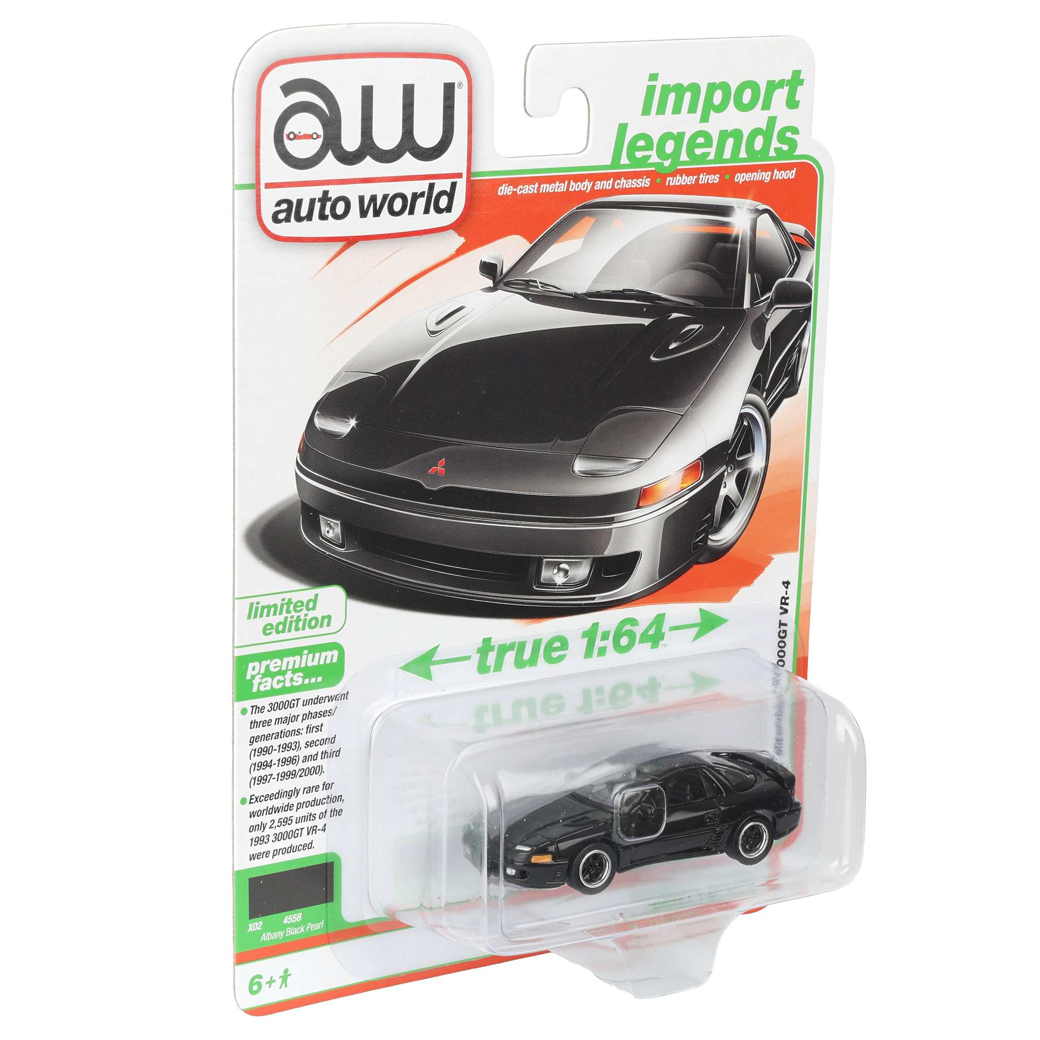 1/64 1993 Mitsubishi 3000GT VR-4, Albany Black Pearl, Auto World Import Legends Series - Image 2