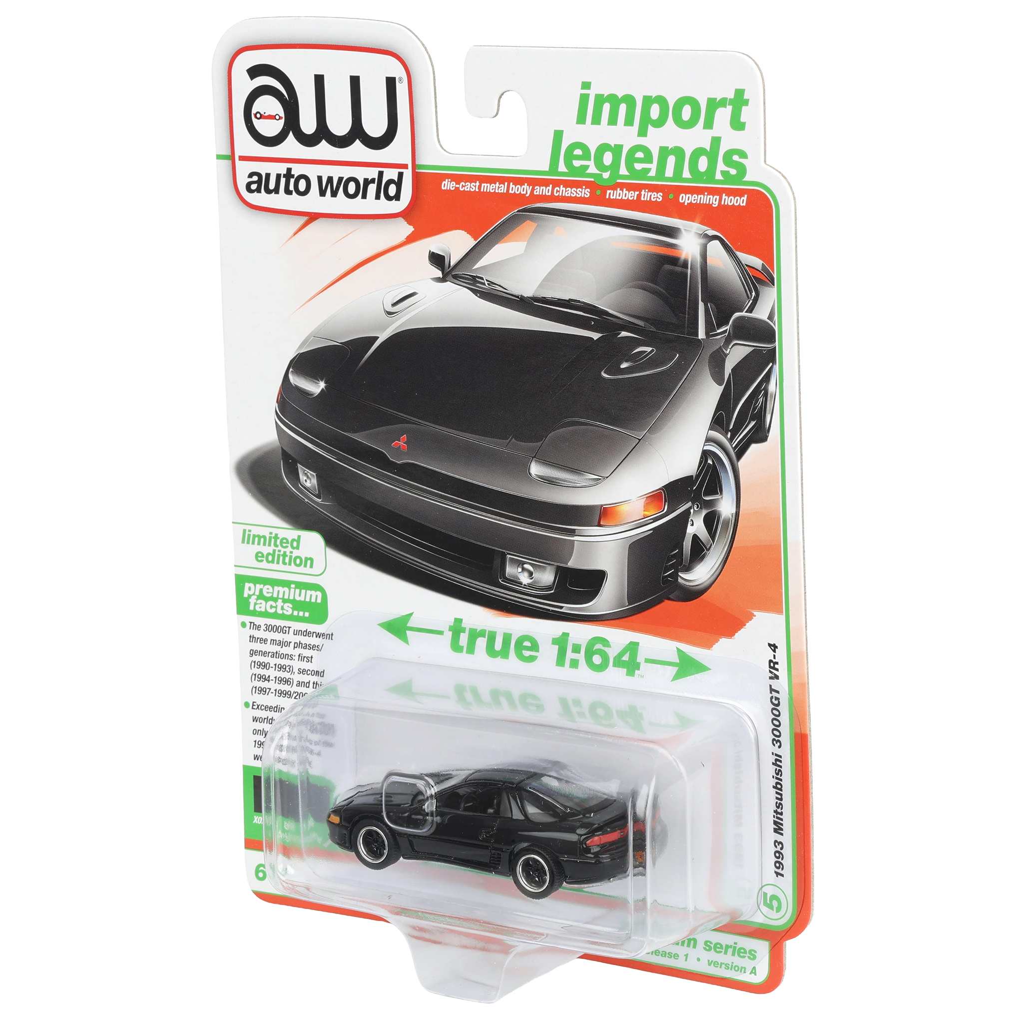 1/64 1993 Mitsubishi 3000GT VR-4, Albany Black Pearl, Auto World Import Legends Series - Image 3