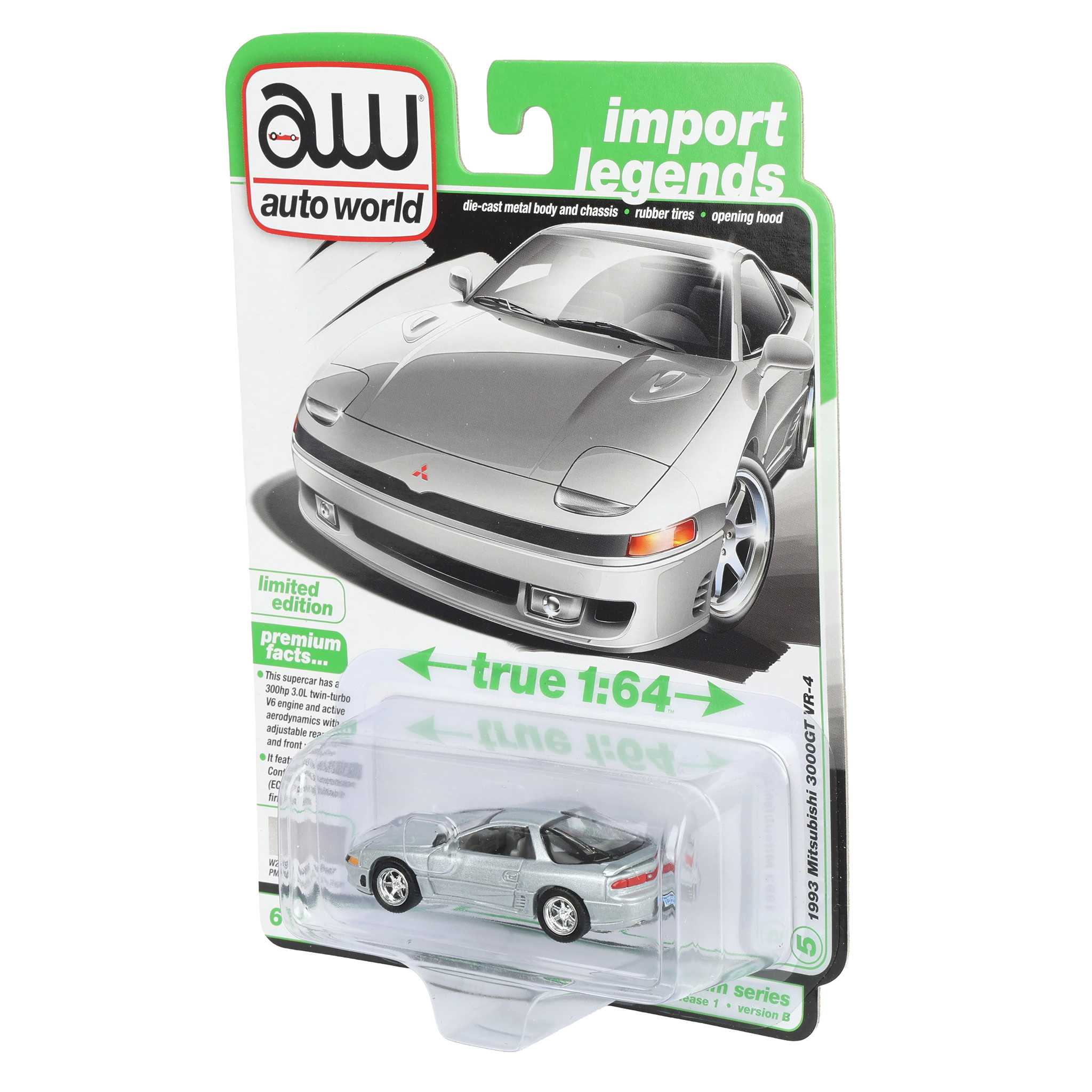 1/64 1993 Mitsubishi 3000GT VR-4, Zurich White Pearl, Auto World Import Legends Series - Image 3