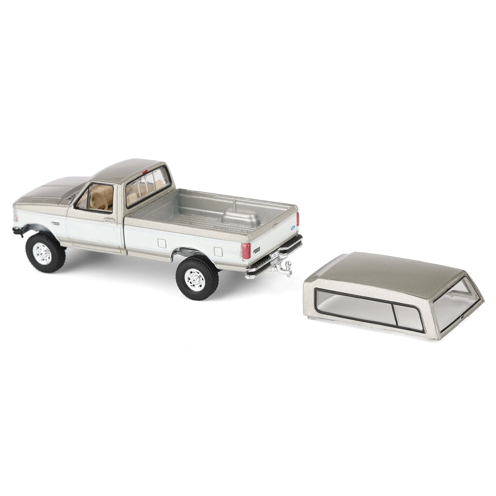 1/64 1997 Ford F-250 4x4 Pickup Truck with Bed Cap, Beige & White, Rick's Auto Sales, LP Diecast Exclusive - Image 4