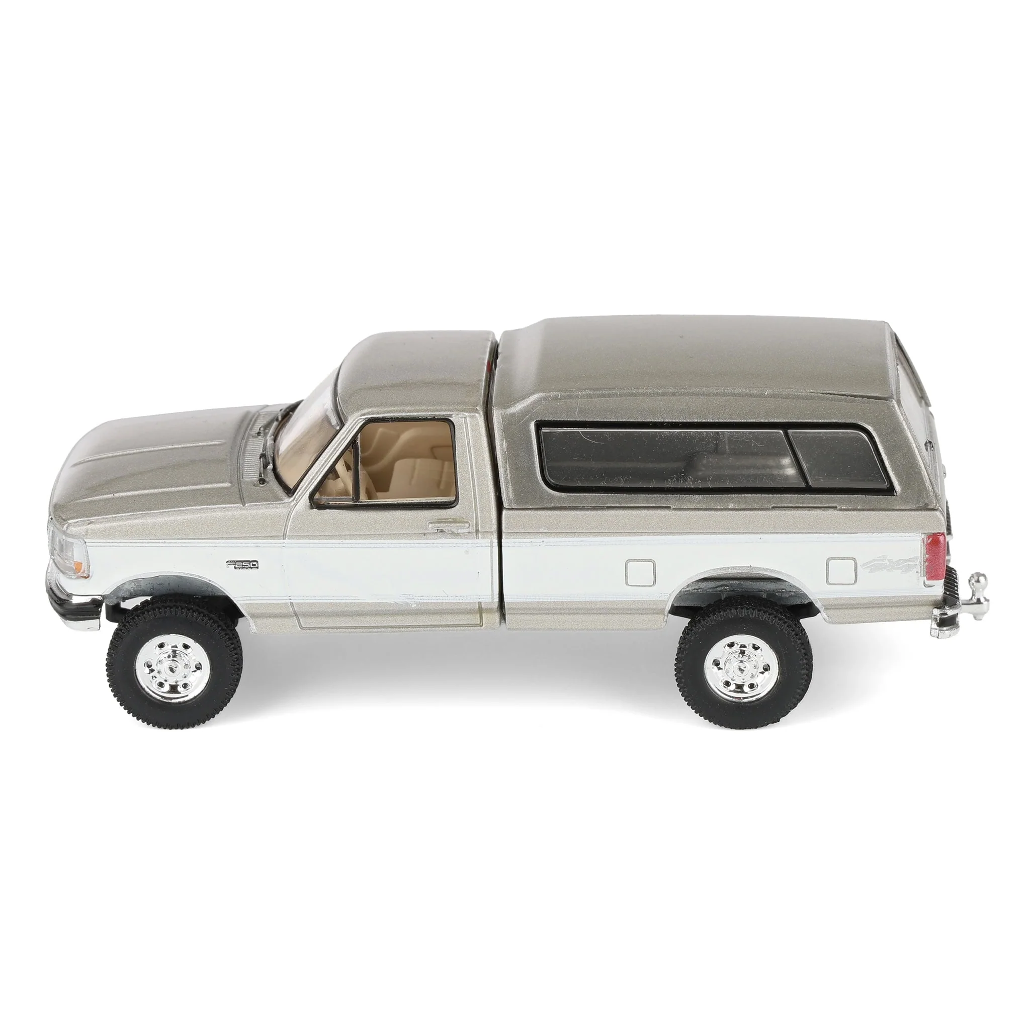 1/64 1997 Ford F-250 4x4 Pickup Truck with Bed Cap, Beige & White, Rick's Auto Sales, LP Diecast Exclusive - Image 5
