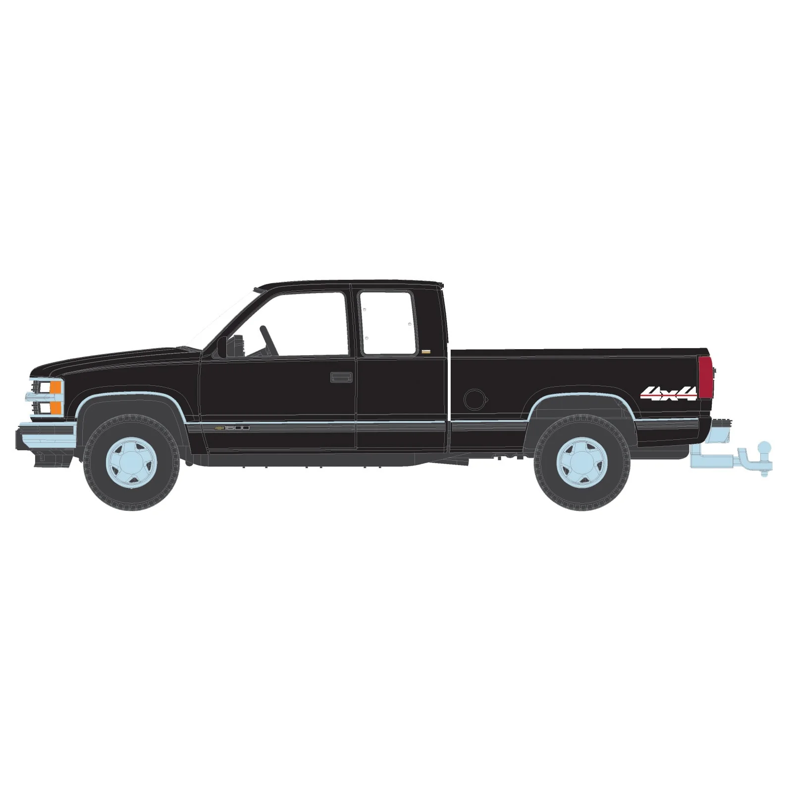 1/64 1998 Chevrolet Silverado 1500 Extended Cab, Black, Outback Toys Exclusive