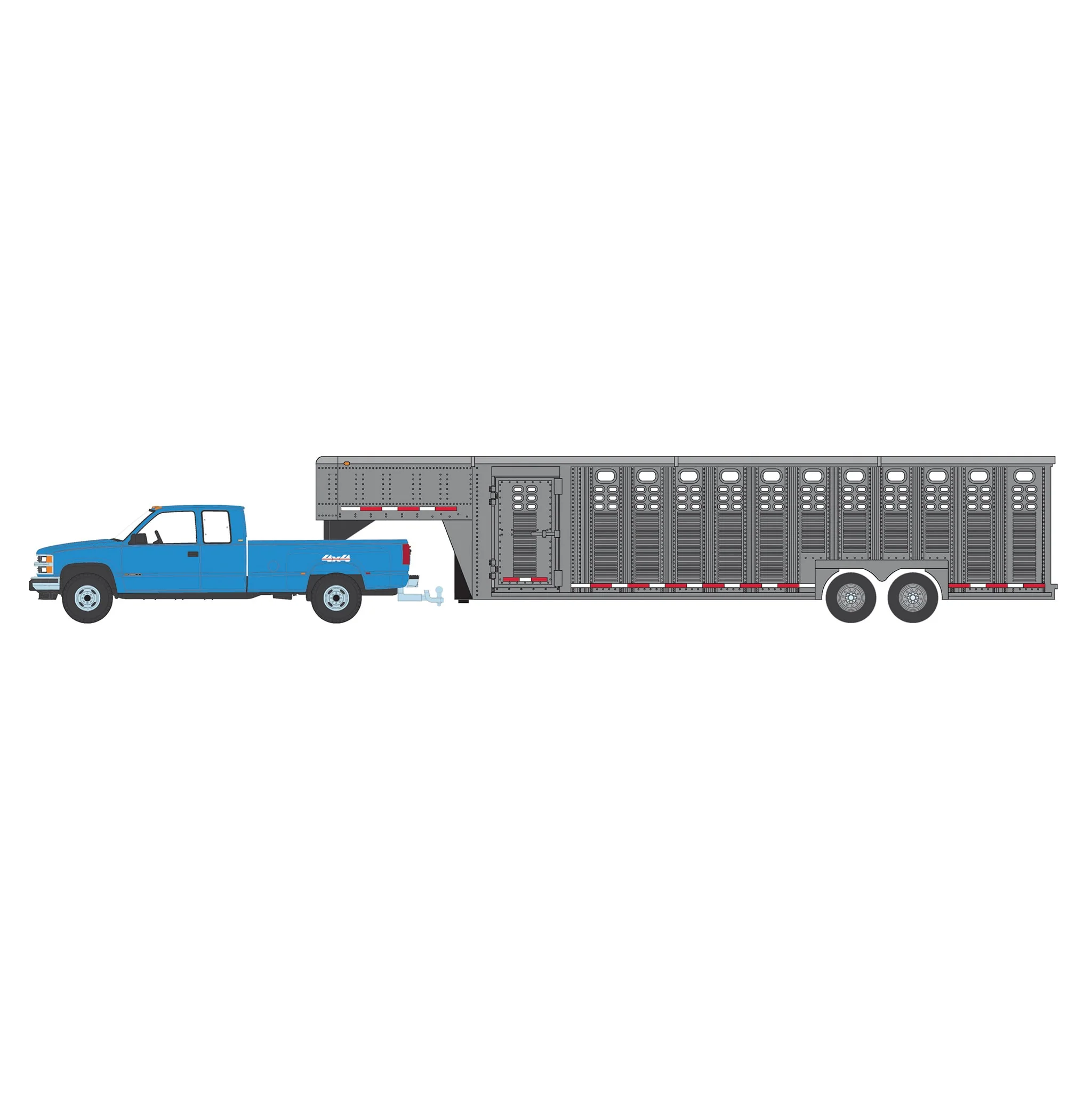 1/64 1998 Chevrolet Silverado 3500 Ext. Cab Dually with Livestock Trailer, Outback Toys Exclusive