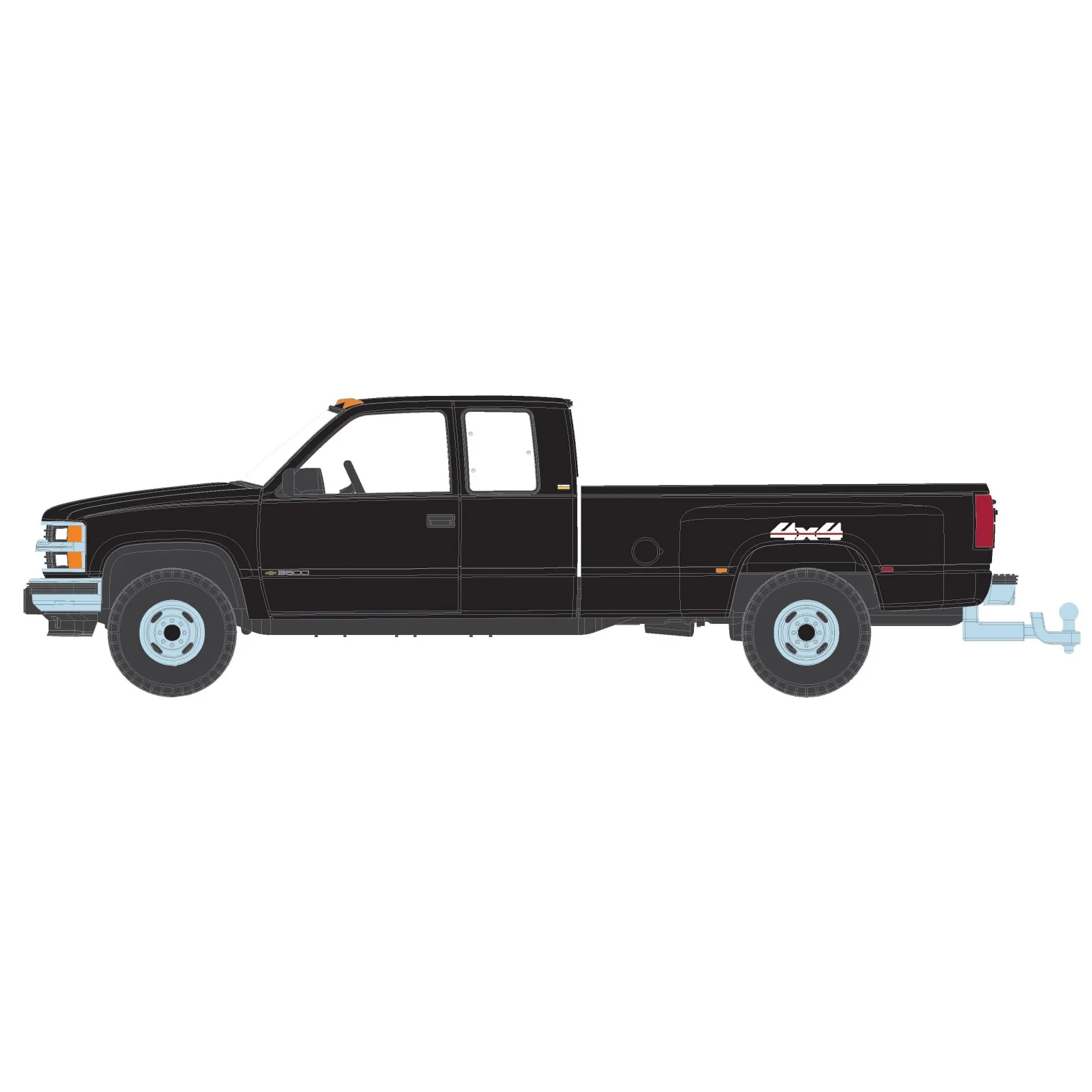 1/64 1998 Chevrolet Silverado 3500 Extended Cab Dually, Black, Outback Toys Exclusive