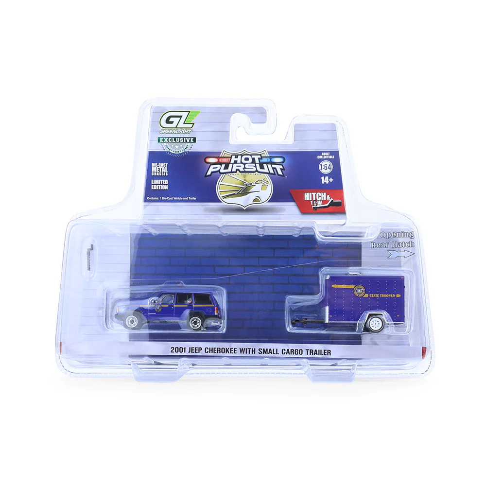 1/64 2001 Jeep Cherokee with Small Cargo Trailer, New York State Police, Hot Pursuit Hitch & Tow Series 1 - Image 10