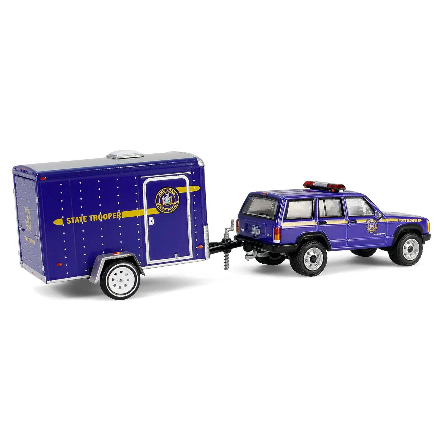 1/64 2001 Jeep Cherokee with Small Cargo Trailer, New York State Police, Hot Pursuit Hitch & Tow Series 1 - Image 2