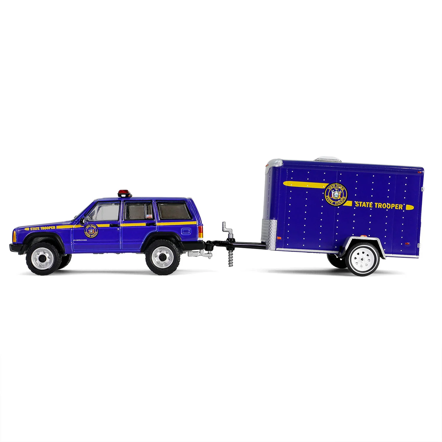 1/64 2001 Jeep Cherokee with Small Cargo Trailer, New York State Police, Hot Pursuit Hitch & Tow Series 1 - Image 3