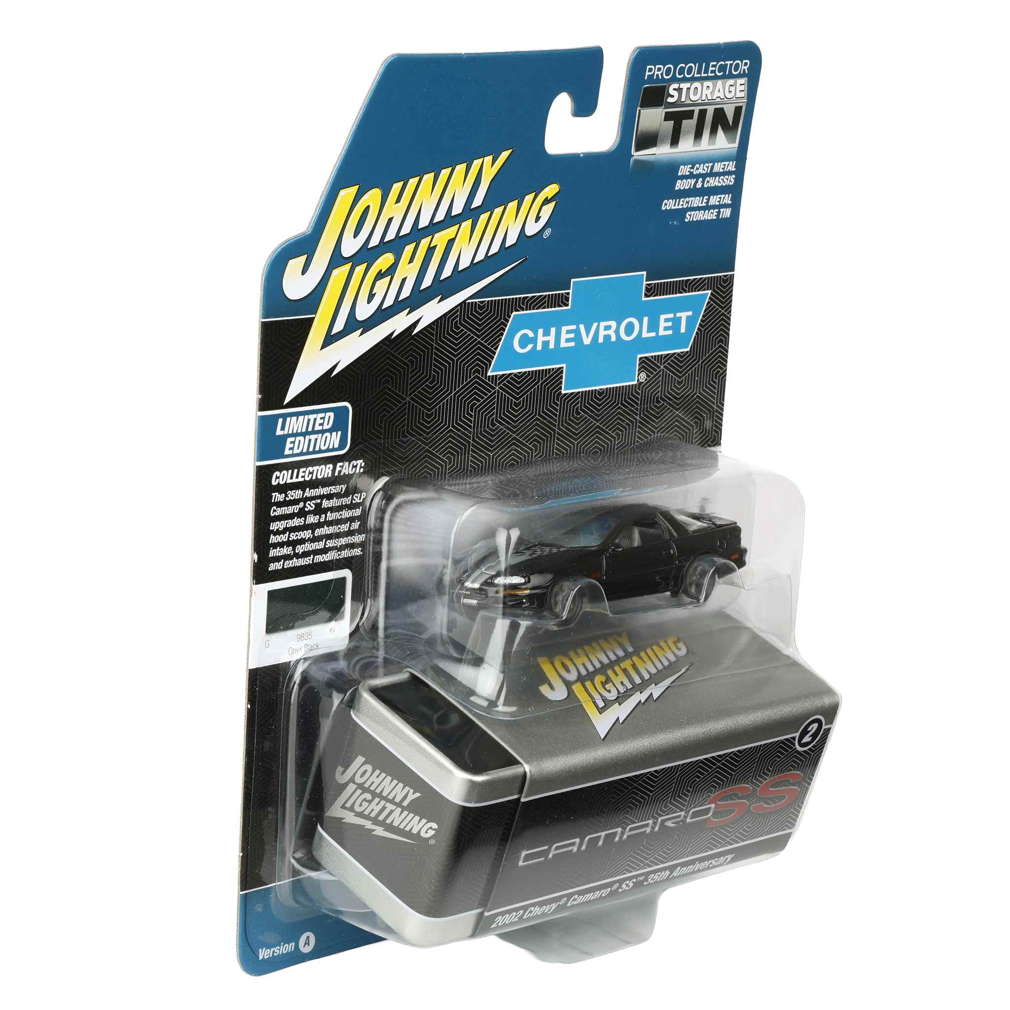 1/64 2002 Chevy Camaro SS 35th Anniversary, Onyx Black, Johnny Lightning Collector Tin Series - Image 2