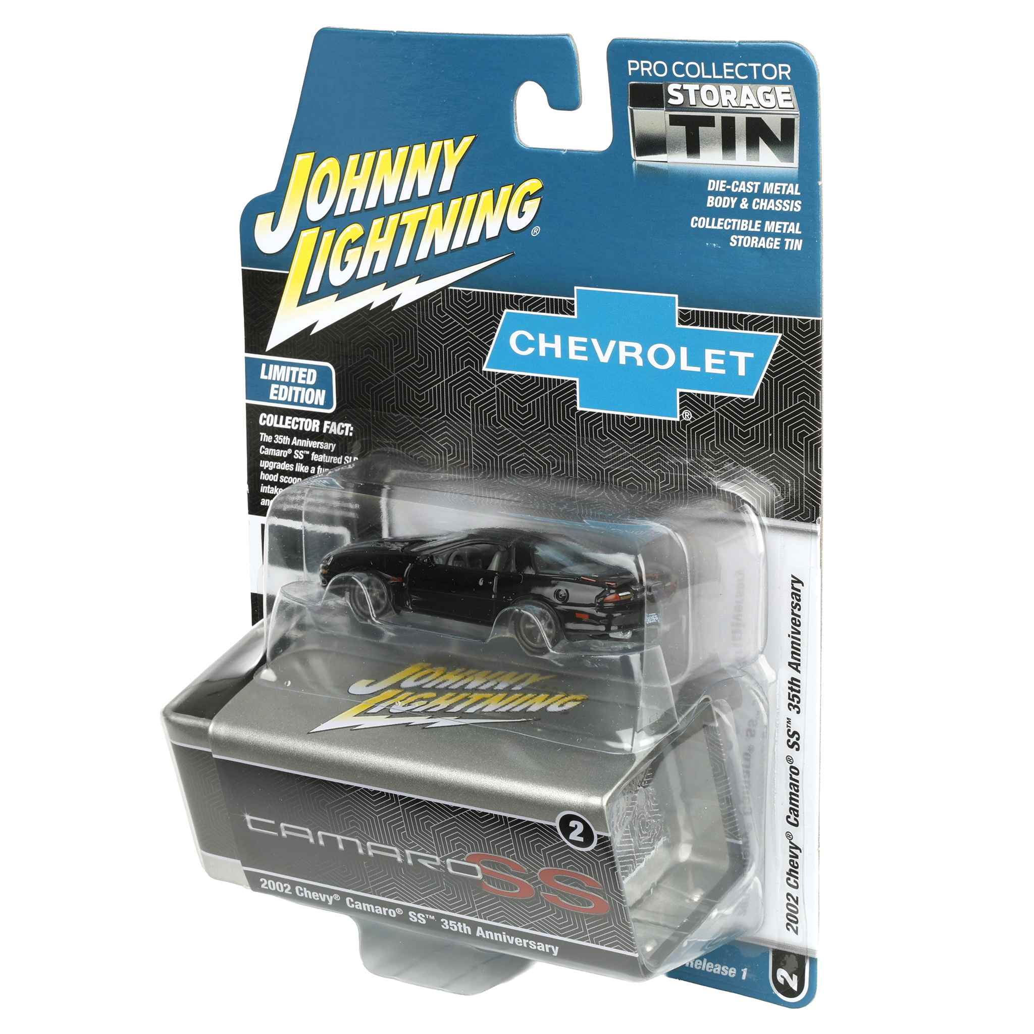 1/64 2002 Chevy Camaro SS 35th Anniversary, Onyx Black, Johnny Lightning Collector Tin Series - Image 3